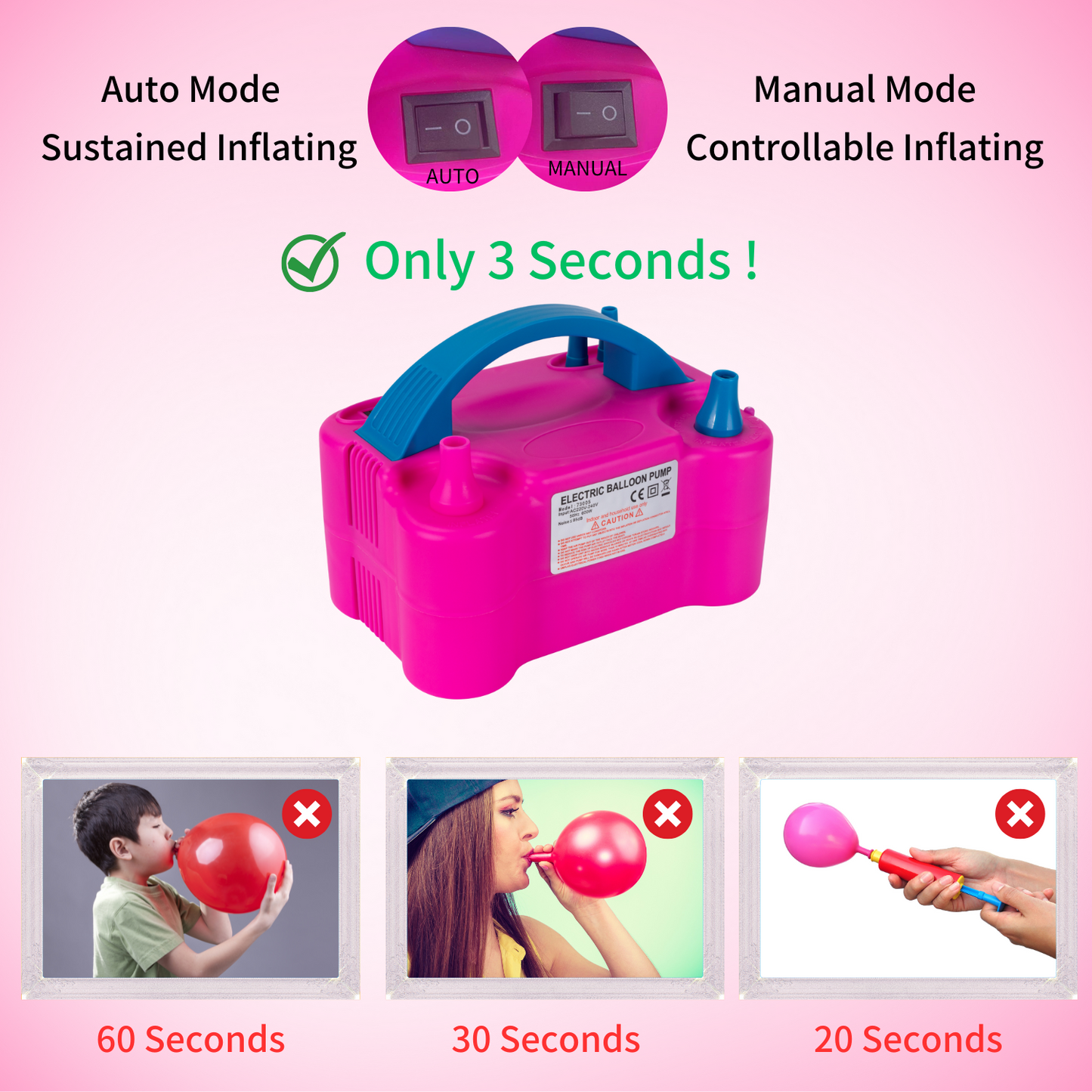 110V High quality rose red electric balloon pump