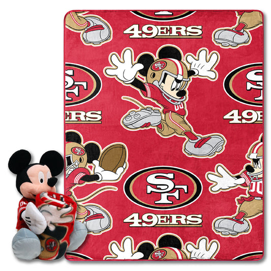 49ers OFFICIAL NFL & Disney's Mickey Mouse Character Hugger Pillow & Silk Touch Throw Set;  40" x 50"