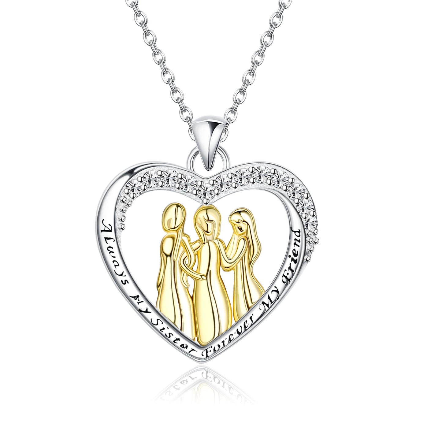 Sisters Gifts Sterling Silver Heart Necklace for Women Always My Sister Forever My Friend Pendant Necklace Female Friendship Jewelry Mother's Day Gift