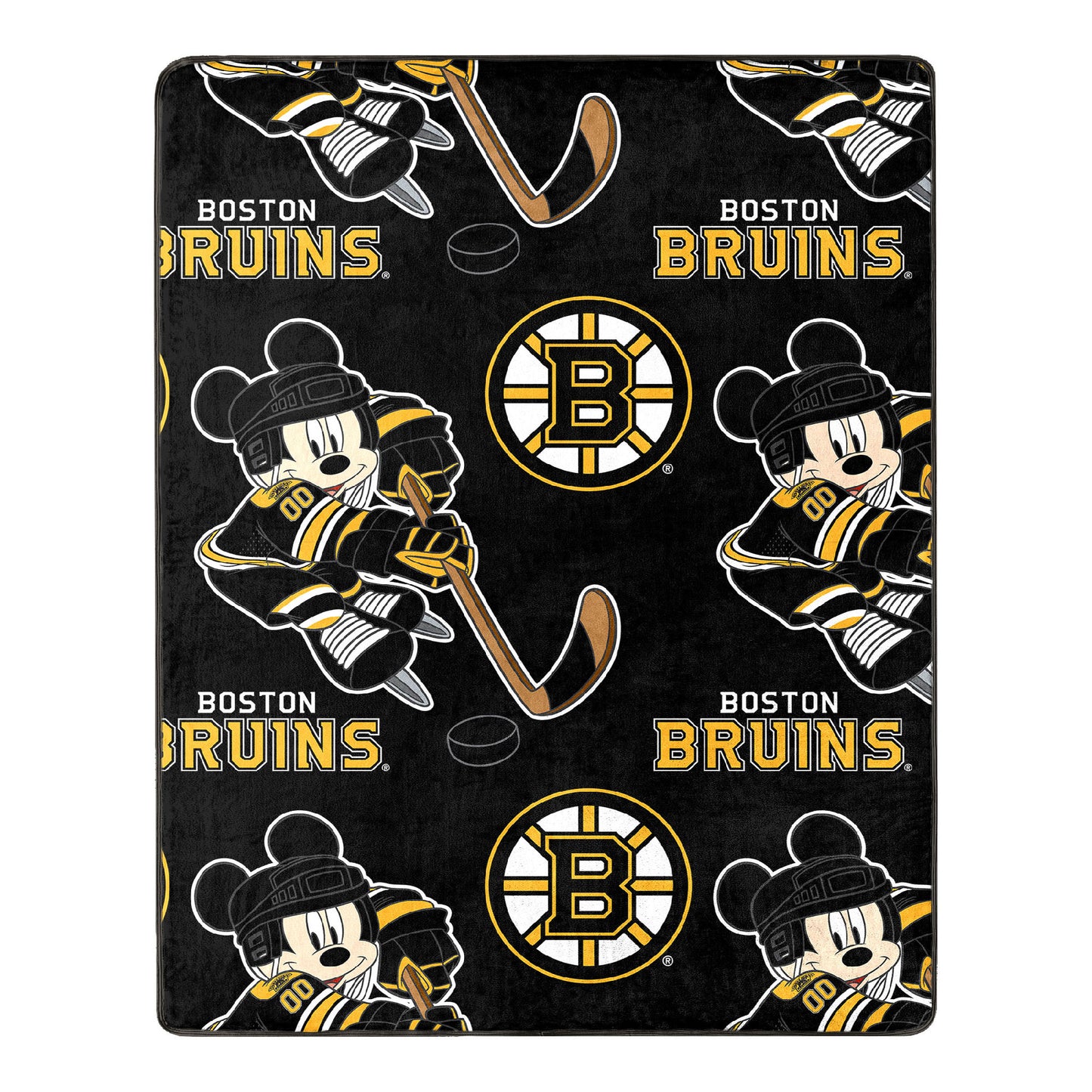 Bruins OFFICIAL NHL & Disney's Mickey Mouse Character Hugger Pillow & Silk Touch Throw Set;  40" x 50"