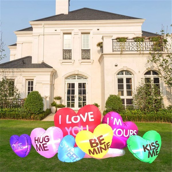 7 Feet Long Valentine's Day Inflatables; Pre-Lit Multicolor Seven Love Hearts with Love on Cloud Romantic Sweet Valentines Decor for Couples Outdoor Indoor Holiday Yard Decoration