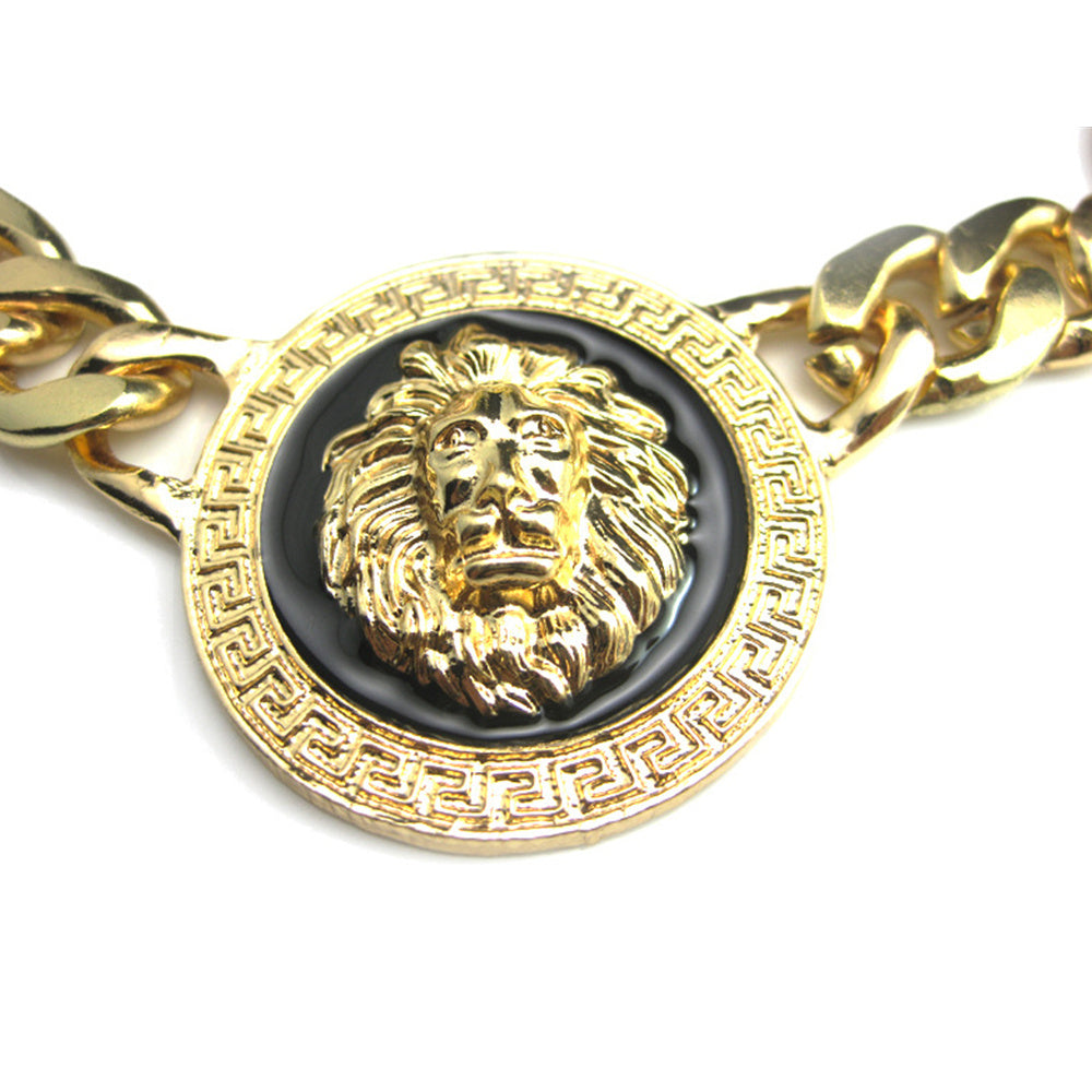 Women's Basketball Wives Style Gold Lion Heads Necklace Hip Hop Statement Chunky Chain