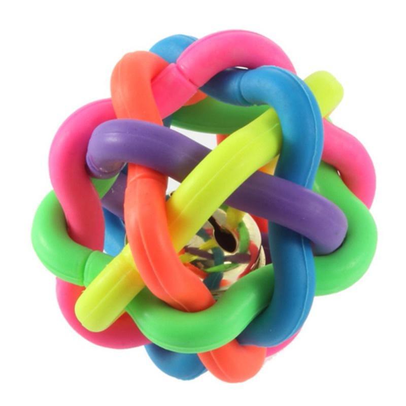 Pet Dog Puppy Cat Colorful Rubber Training Chew Ball Small Bell Squeaky Sound Play Toy Dog Bite Resistant Ball Dog Accessories