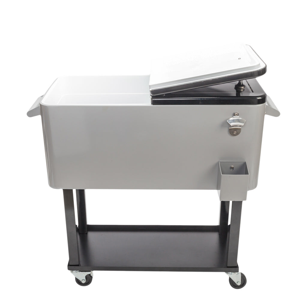 Outdoor 80QT Rolling Party Iron Spray Cooler Cart Ice Bee Chest Patio Warm Shelf