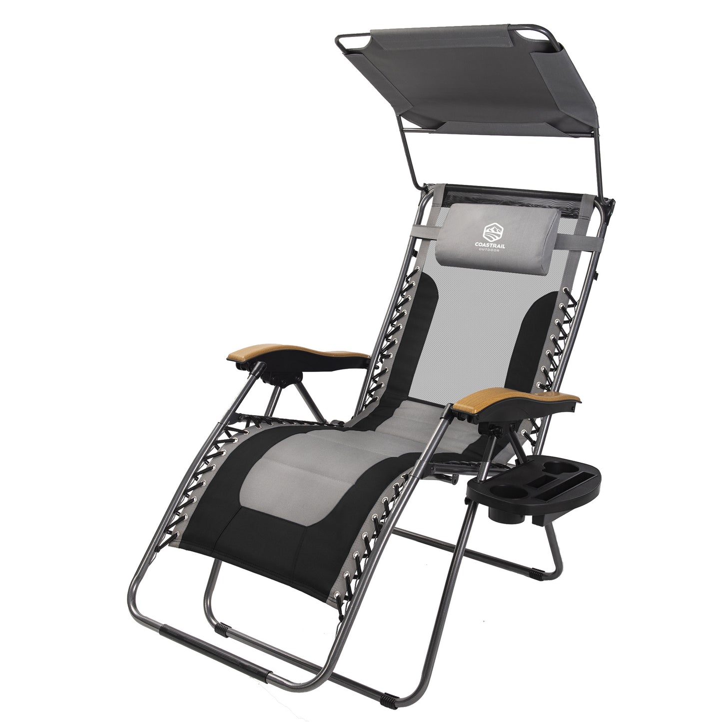 Outdoor Premium Zero Gravity Reclining Lounge Chair with Sun Shade;  Padded Seat;  Cool Mesh Back;  Pillow;  Cup Holder & Side Table for Sports Yard Patio Lawn Camping;  Support 400lbs