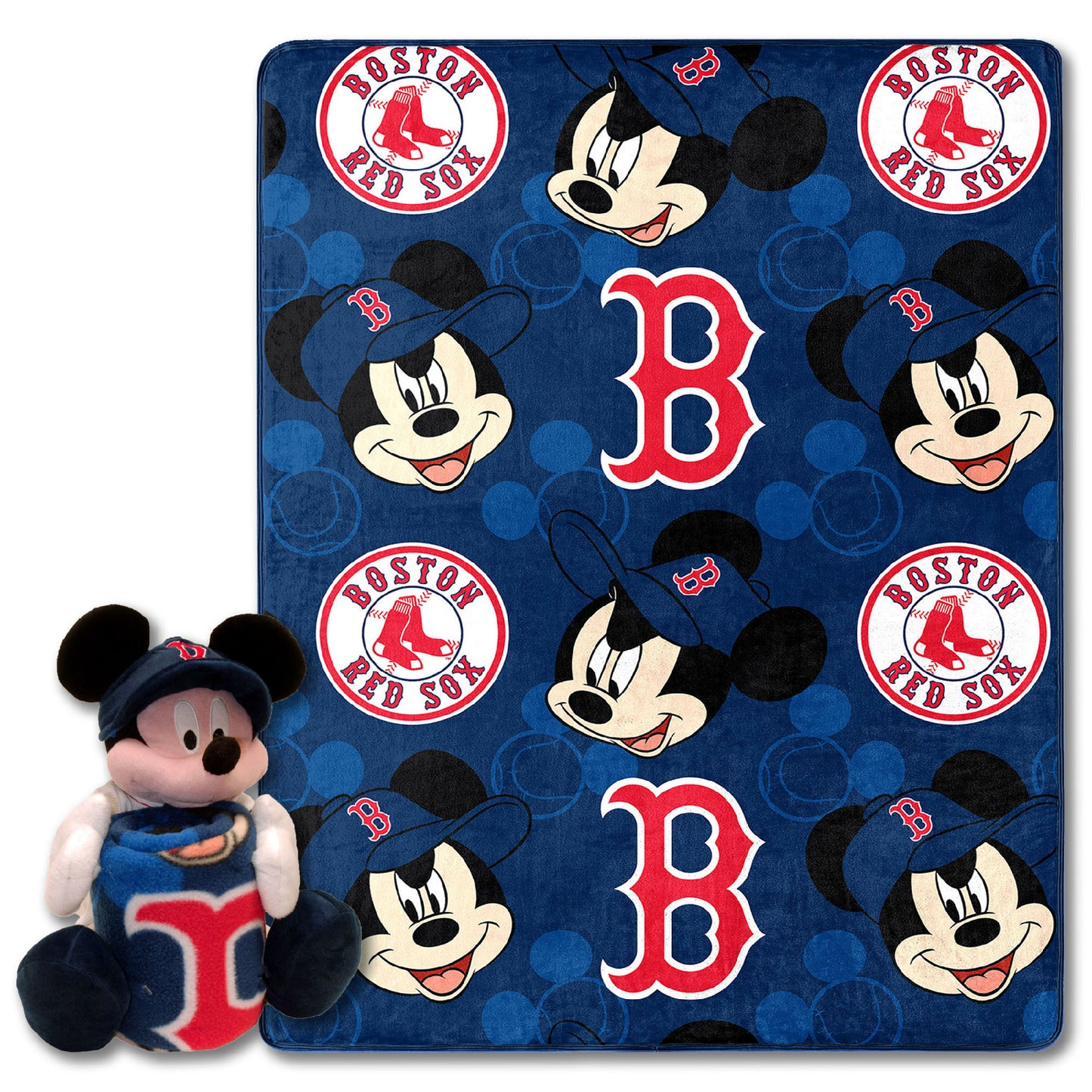 Red Sox OFFICIAL MLB & Disney's Mickey Mouse Character Hugger Pillow & Silk Touch Throw Set;  40" x 50"