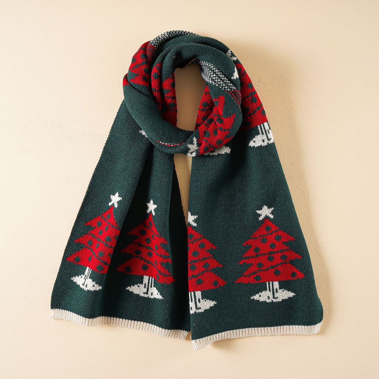 Green Christmas scarf female Christmas tree winter new fashion student cute knitted wool scarf ins trend