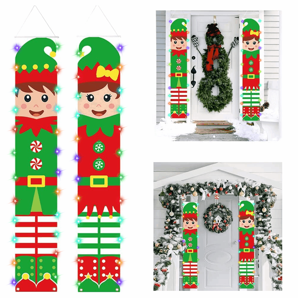 Christmas Couplets With Lights Christmas Elf Couplets Hanging Flag Christmas Decorations 30x180cm
