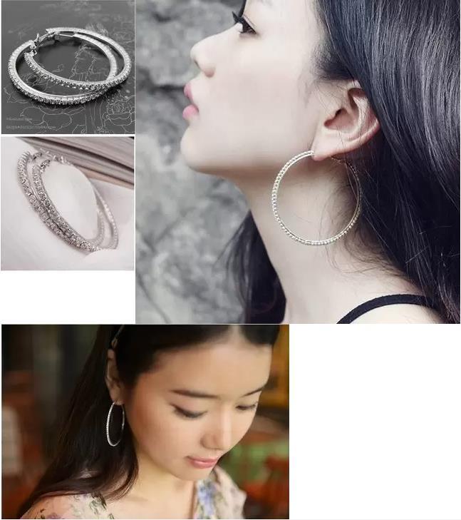 Designer Hoop Earrings 3Pairs/lot 925 Sterling Silver Circle 4CM Elegant Earring Jewelry Gifts Women Trendy diamond Crystal