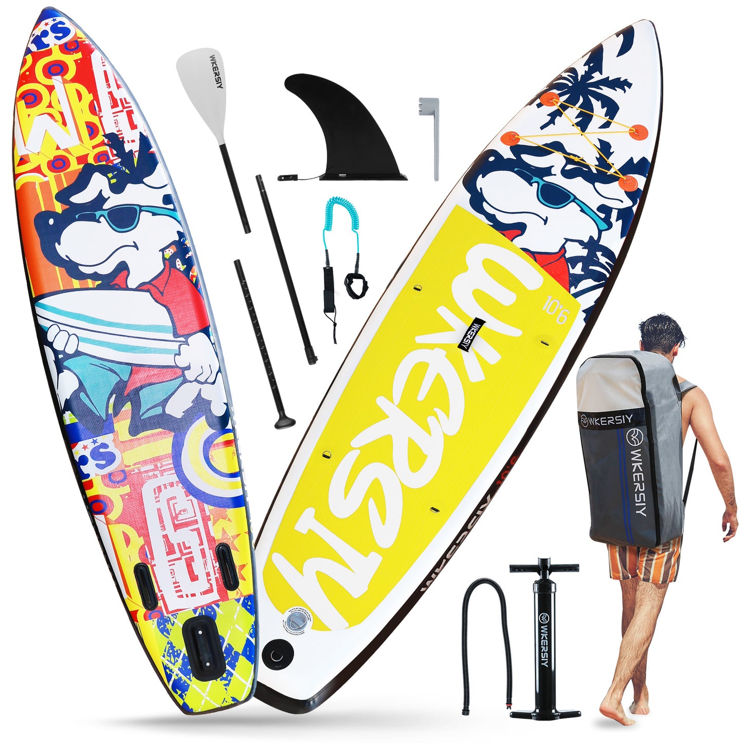 inflatable paddle board 10'6 including sup paddle, paddleboard backpack, pump, leash