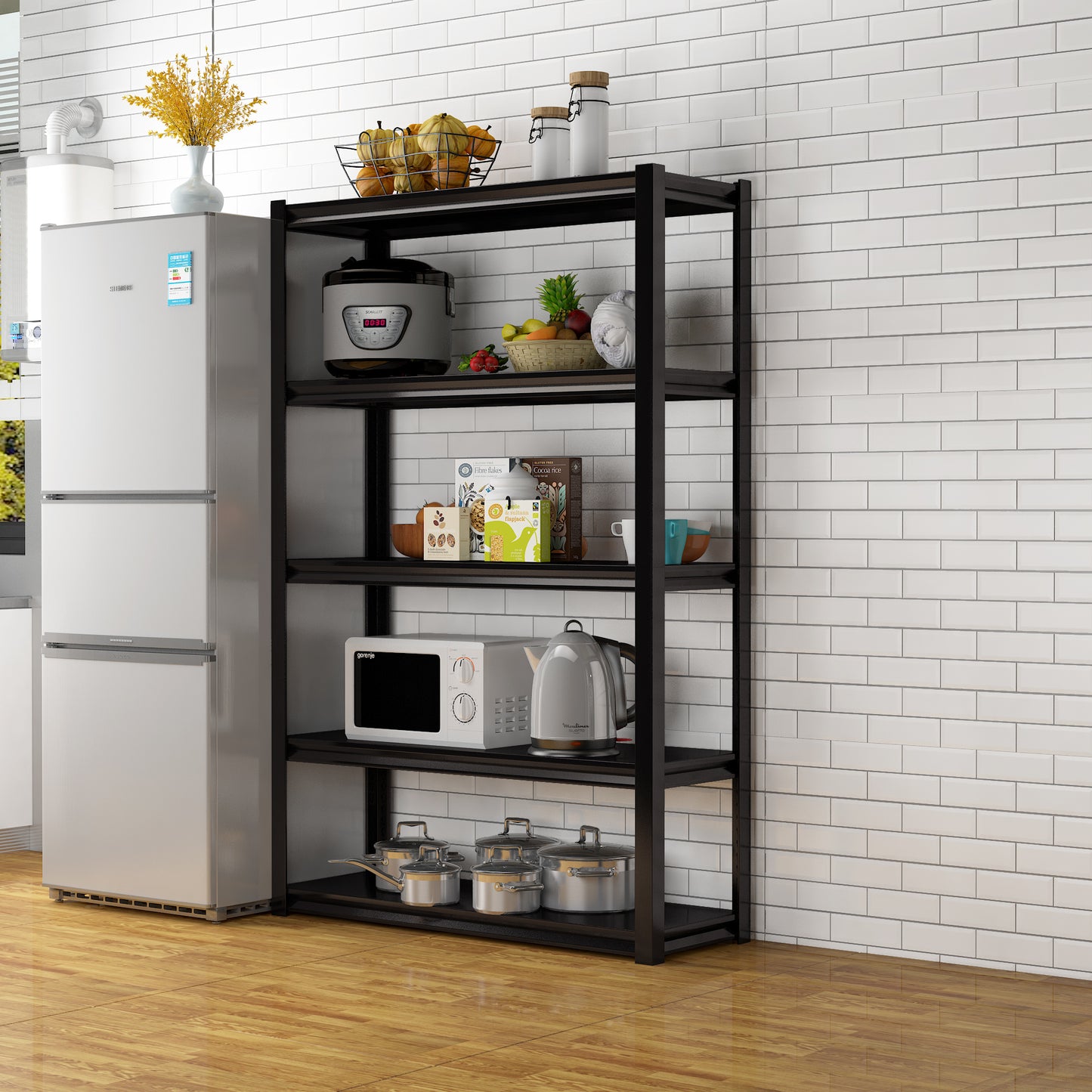 Adjustable 5 tier metal shelf, living room, bedroom, kitchen, garage, tool room