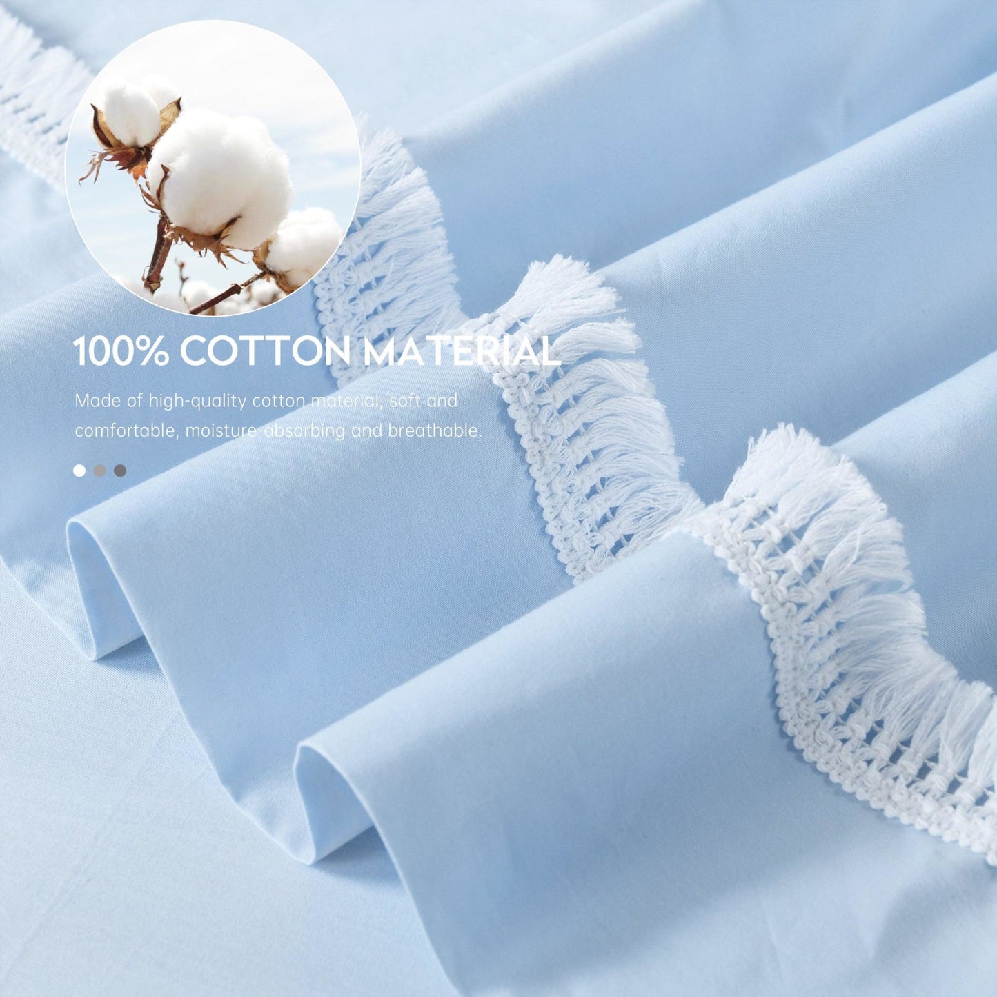 100% Cotton Bed Sheet Set 400TC Macrame Fitted Flat Sheet with Pillowcases, Twin/Full/Queen/King Size