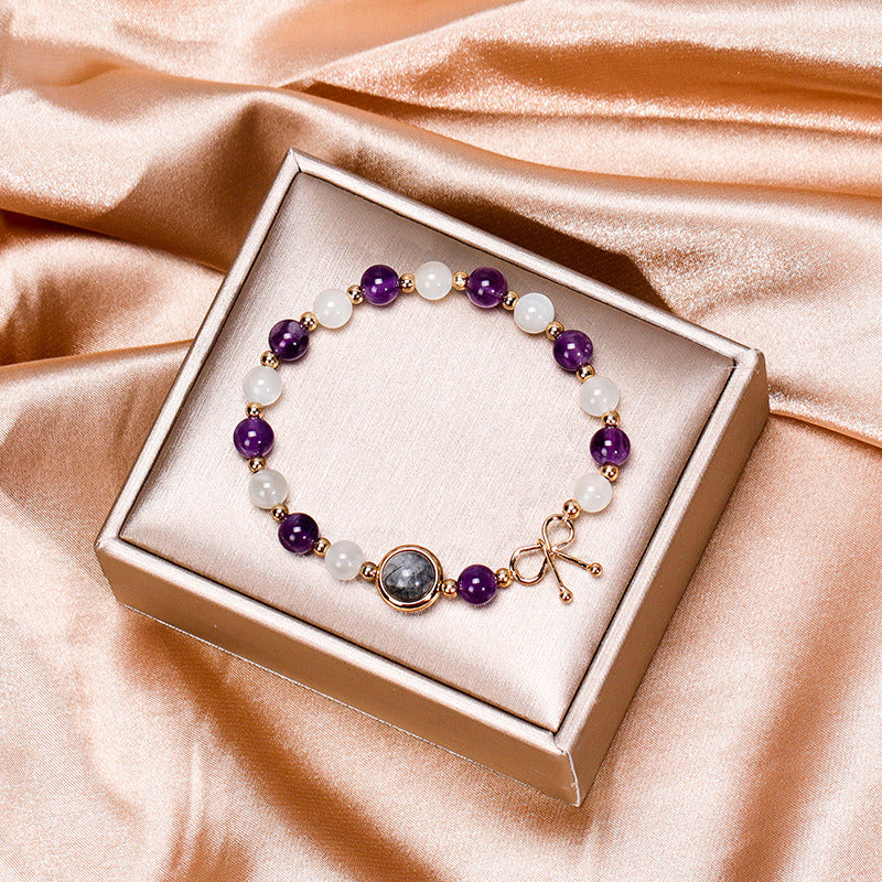 Natural Gemstone Bracelet, Purple Amethyst Bead Gemstone Stretchy Bracelet