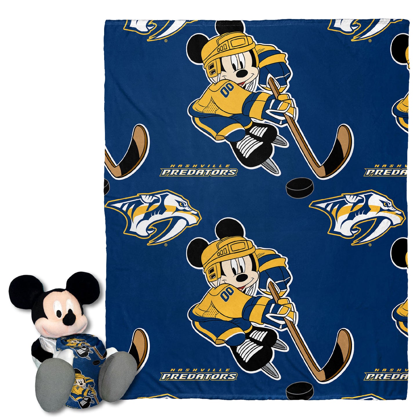Predatorss OFFICIAL NHL & Disney's Mickey Mouse Character Hugger Pillow & Silk Touch Throw Set;  40" x 50"