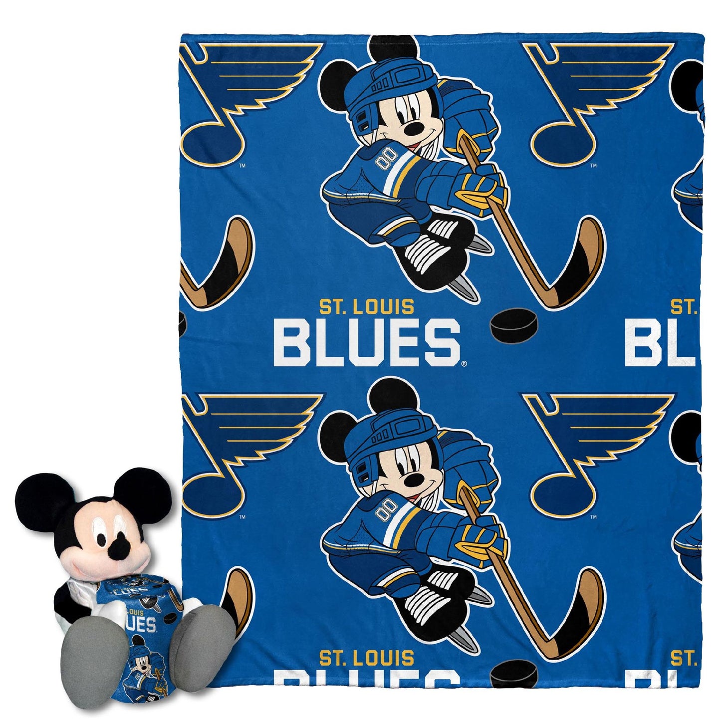 Blues OFFICIAL NHL & Disney's Mickey Mouse Character Hugger Pillow & Silk Touch Throw Set;  40" x 50"