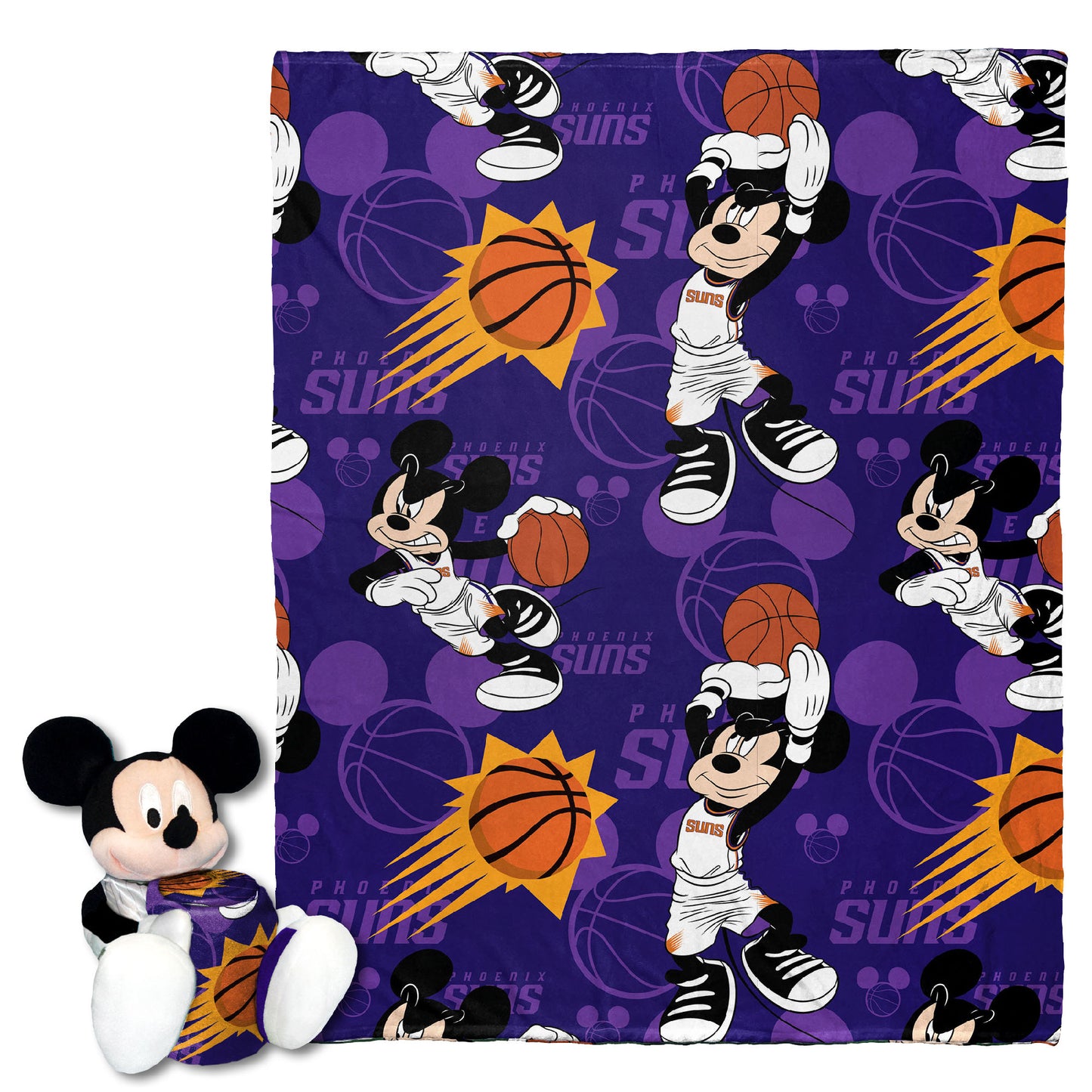 Suns OFFICIAL NBA & Disney's Mickey Mouse Character Hugger Pillow & Silk Touch Throw Set;  40" x 50"