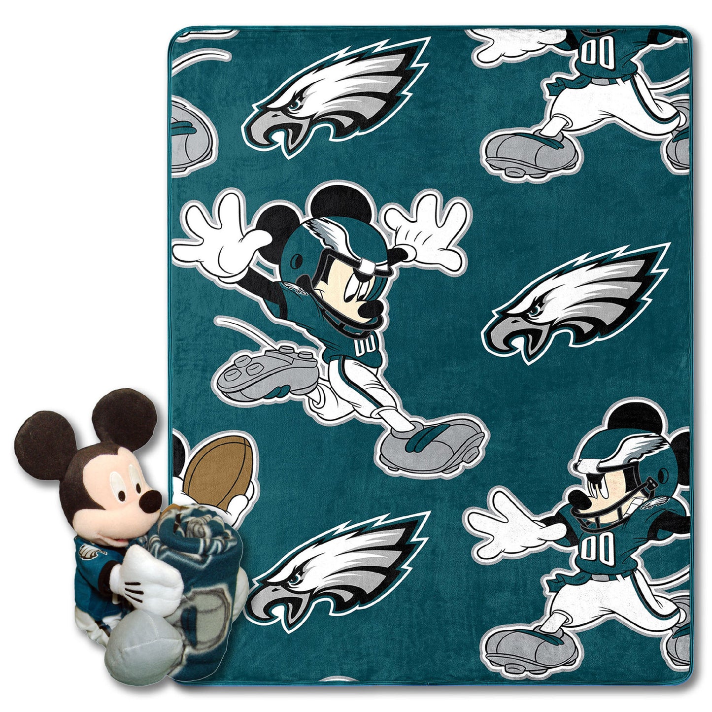 Eagles OFFICIAL NFL & Disney's Mickey Mouse Character Hugger Pillow & Silk Touch Throw Set;  40" x 50"