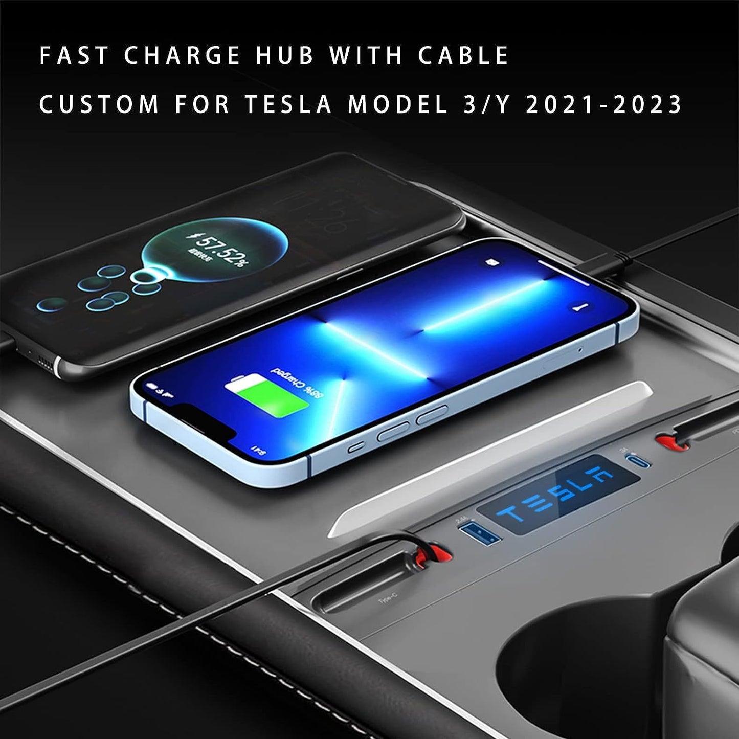 Tesla USB Hub Fast Charge with Cable Adapter for Tesla Model 3 Model Y