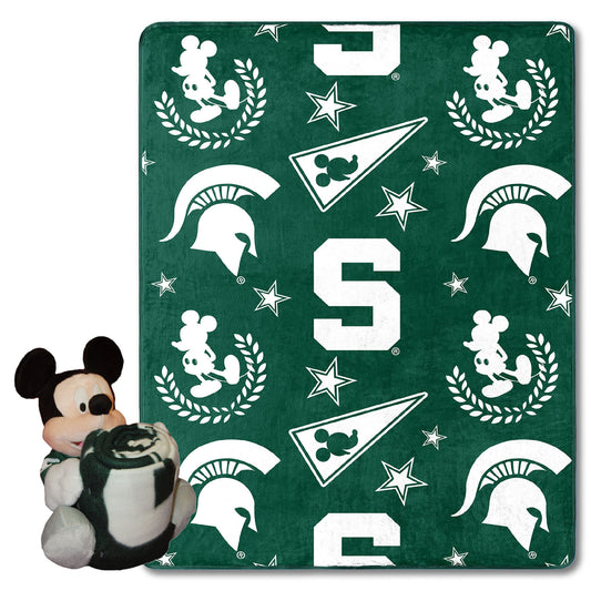Michigan State OFFICIAL NCAA & Disney's Mickey Mouse Character Hugger Pillow & Silk Touch Throw Set