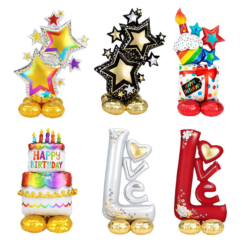 Standing Happy Birthday Foil Valentine Day Balloons Decor Love Bear Party Decorations Gold Love Anniversary Inflatable Air Ball
