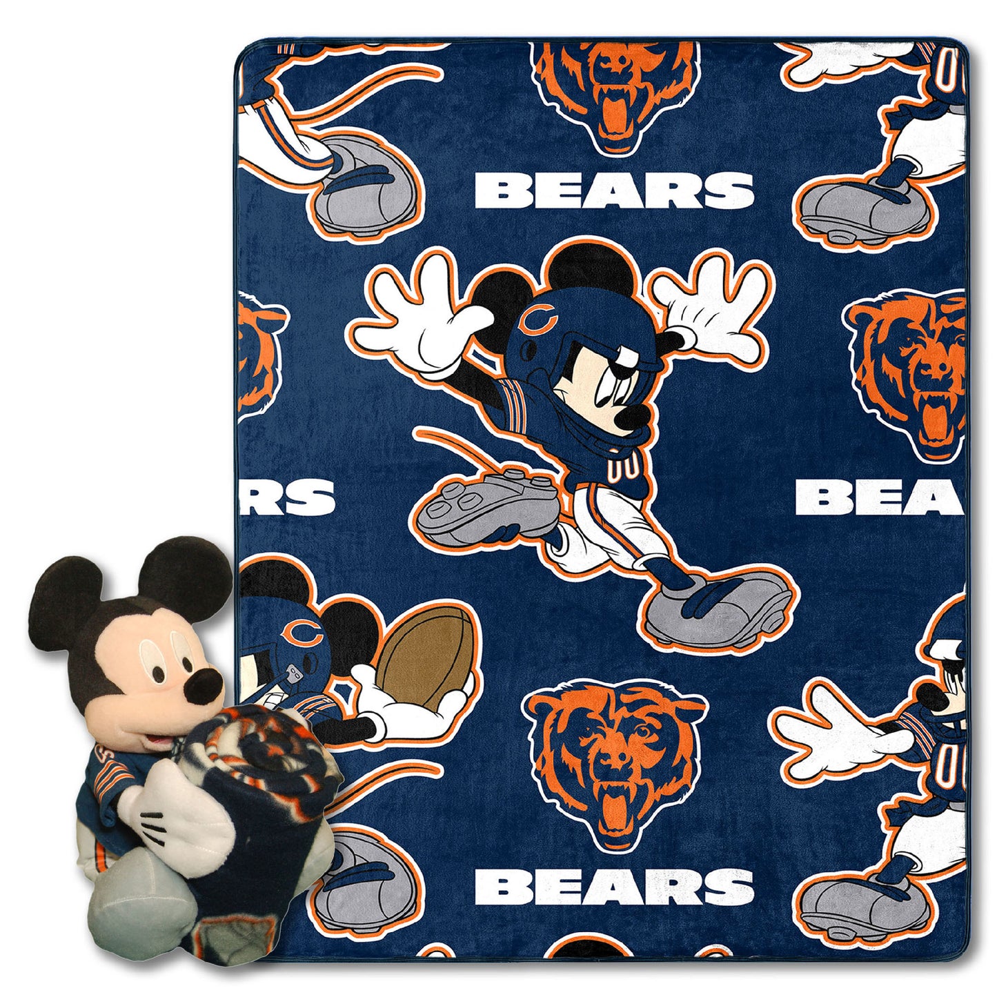 Bears OFFICIAL NFL & Disney's Mickey Mouse Character Hugger Pillow & Silk Touch Throw Set;  40" x 50"