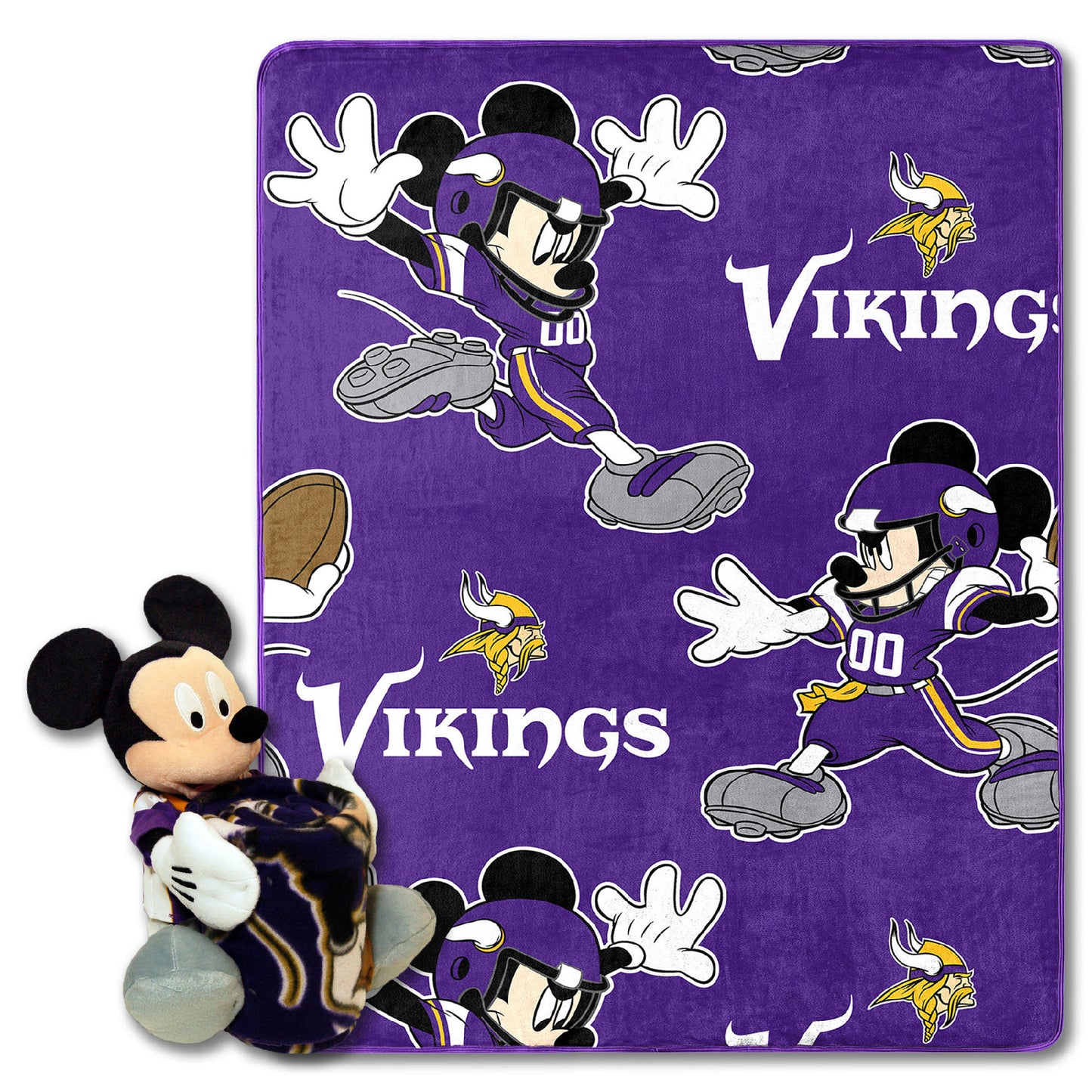 Vikings OFFICIAL NFL & Disney's Mickey Mouse Character Hugger Pillow & Silk Touch Throw Set;  40" x 50"