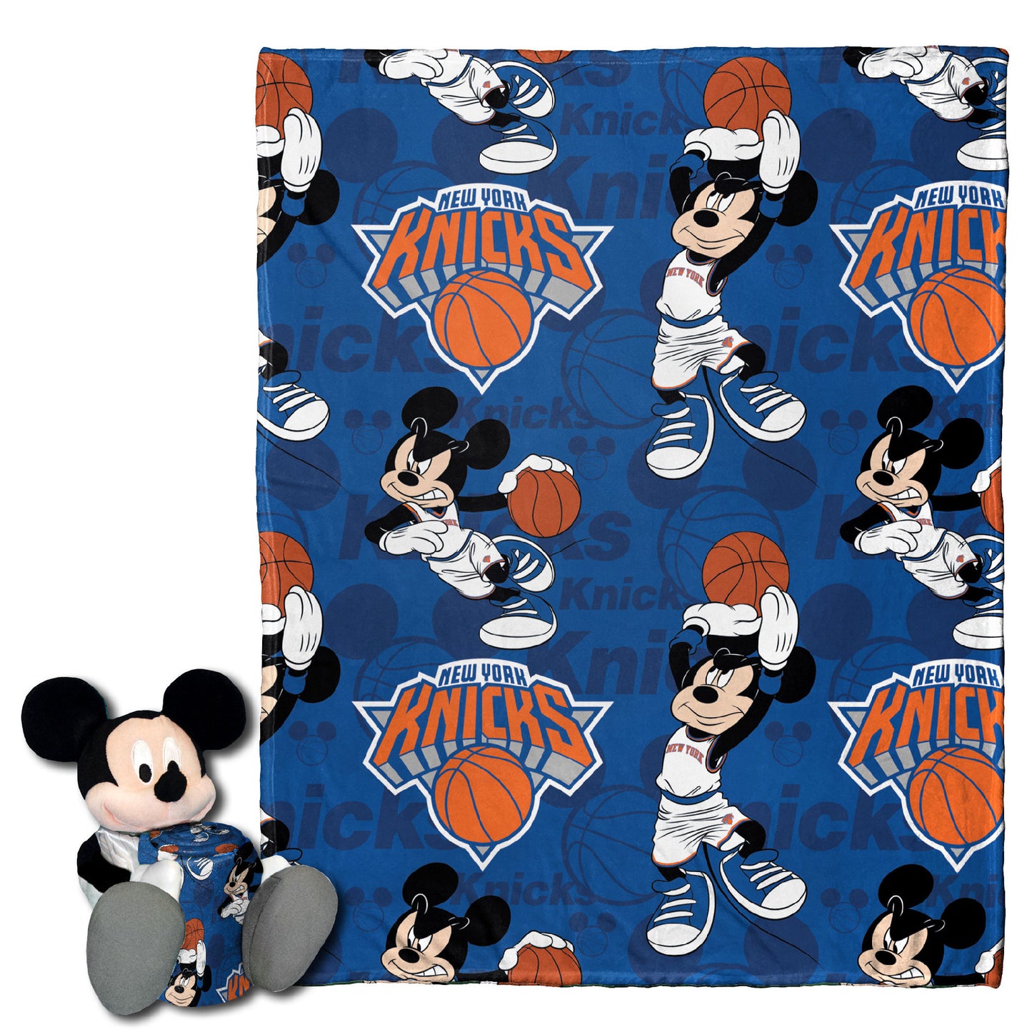 Knicks OFFICIAL NBA & Disney's Mickey Mouse Character Hugger Pillow & Silk Touch Throw Set;  40" x 50"