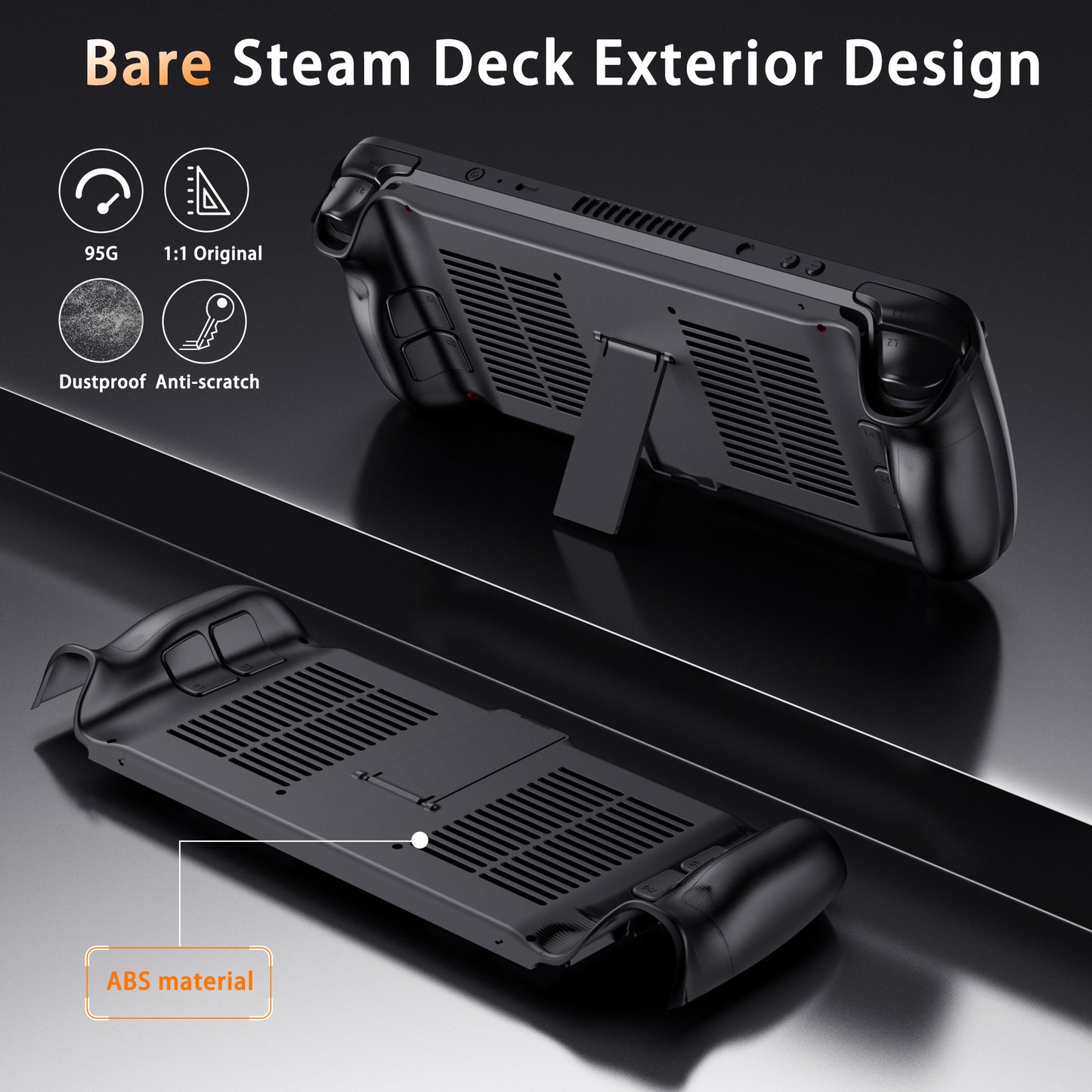 Unique Backshell for Steam Deck Case with Cooling Vents and Stand, Anti-Scratch Dustproof Protective Steam Deck Cover, Premium ABS Replacement Shell for Steam Deck Accessories
