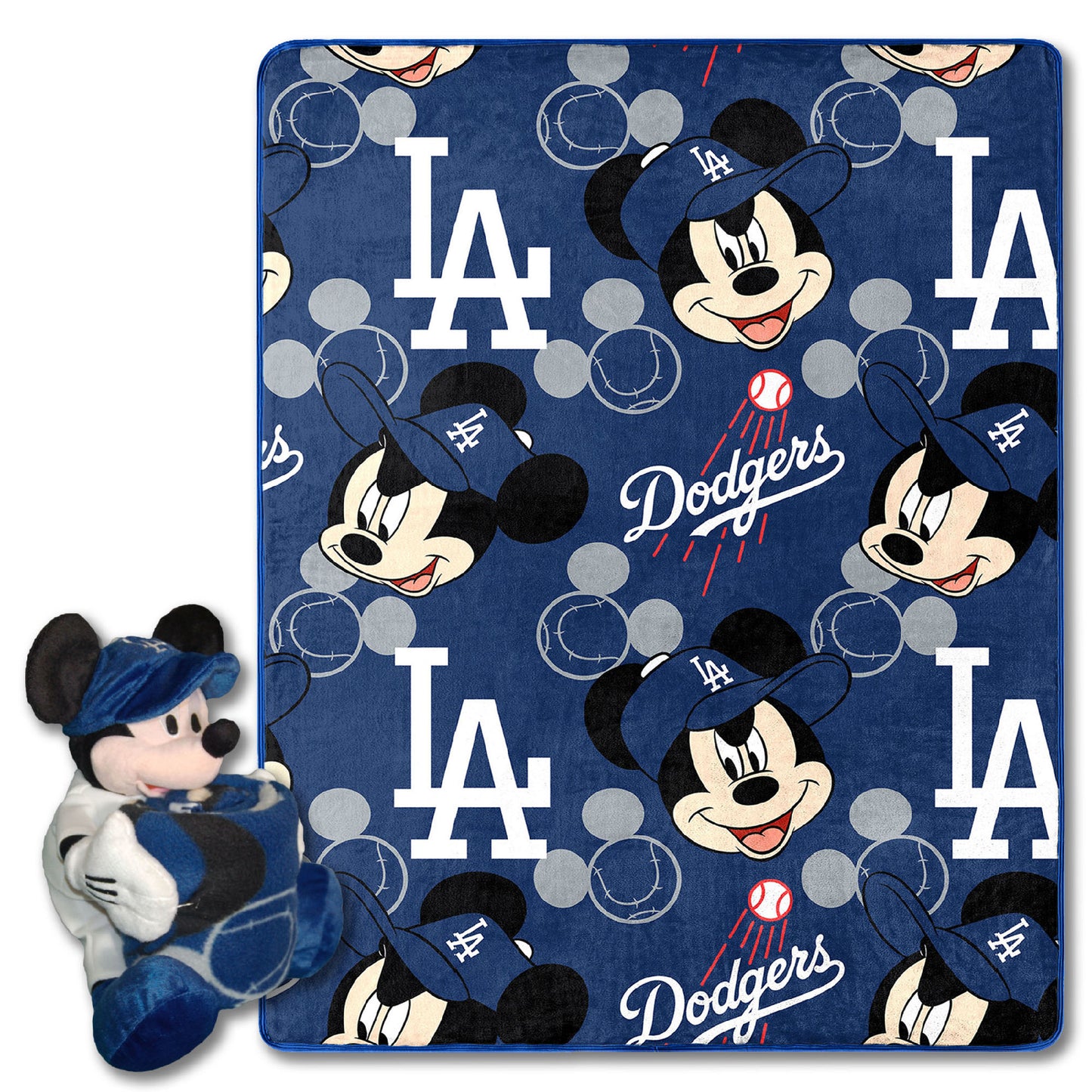 Dodgers OFFICIAL MLB & Disney's Mickey Mouse Character Hugger Pillow & Silk Touch Throw Set;  40" x 50"