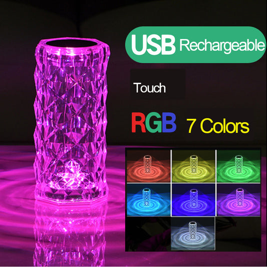 16 Colors Crystal Table Lamp Rose Light Romantic Diamond Atmosphere Light USB Touch Night Light For Bedroom Desk Party Decor