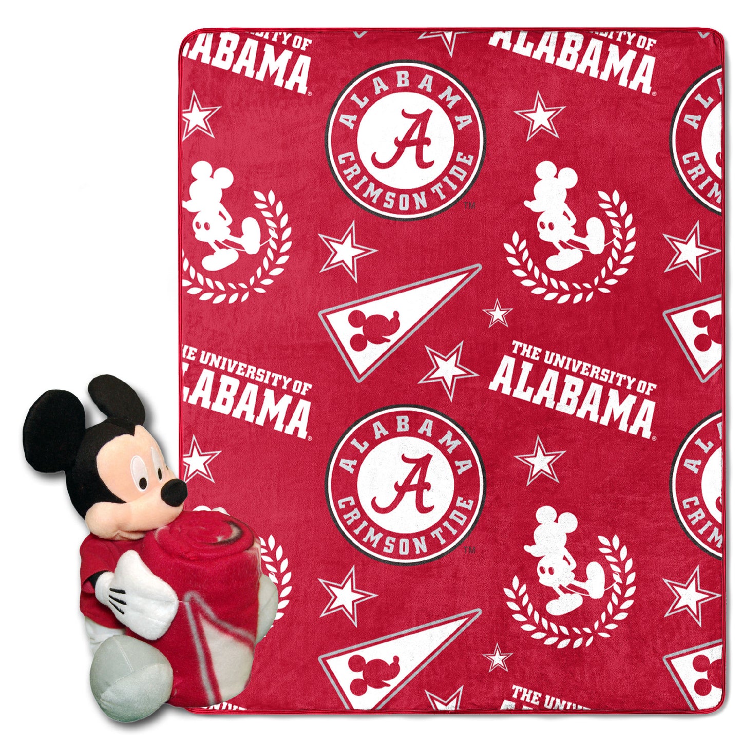 Alabama OFFICIAL NCAA & Disney's Mickey Mouse Character Hugger Pillow & Silk Touch Throw Set