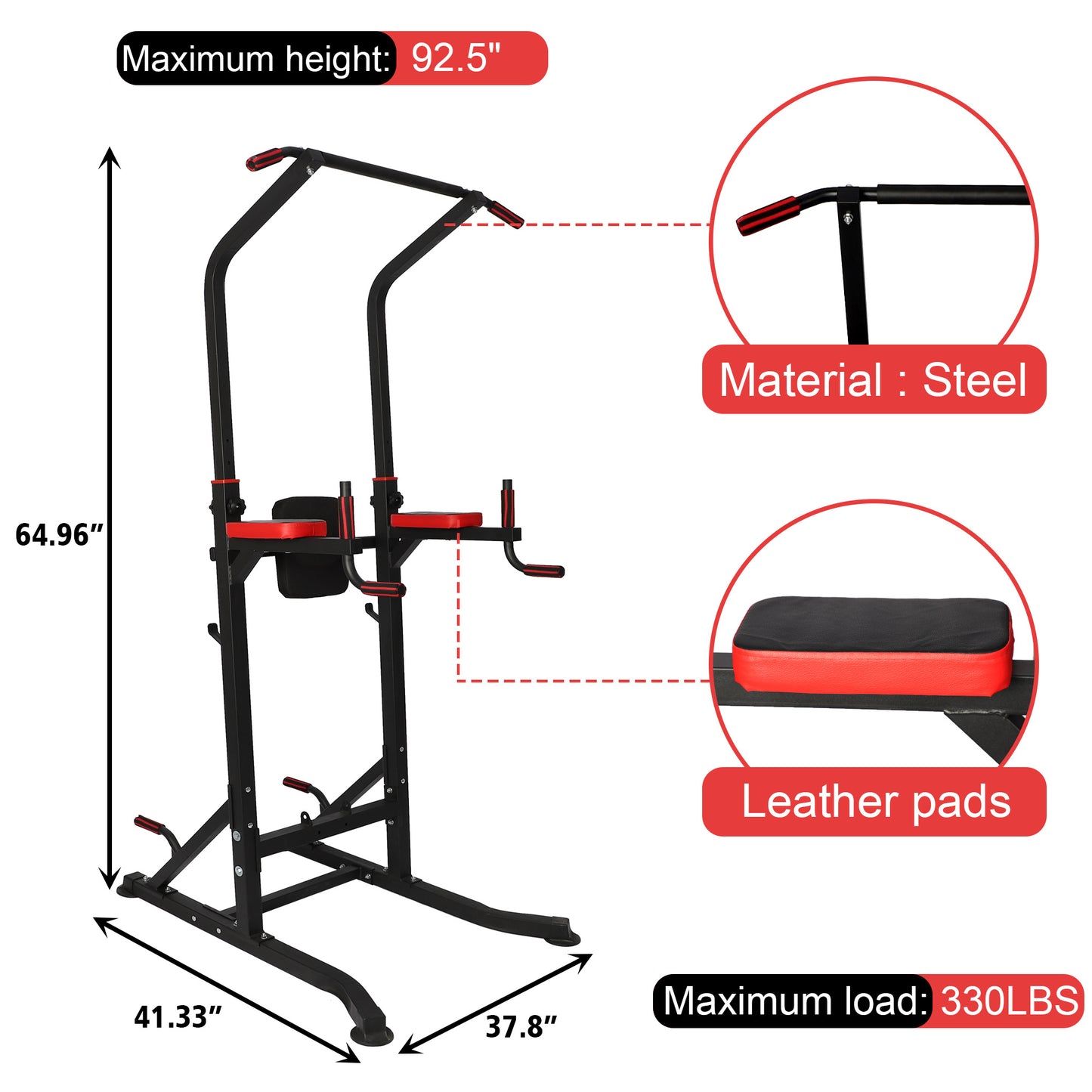 Bosonshop Power Tower Multi-Functional Pull Up Bar Dip Station Push Up Workout Exercise Equipment Height Adjustable Heavy Duty Strength Training Stand