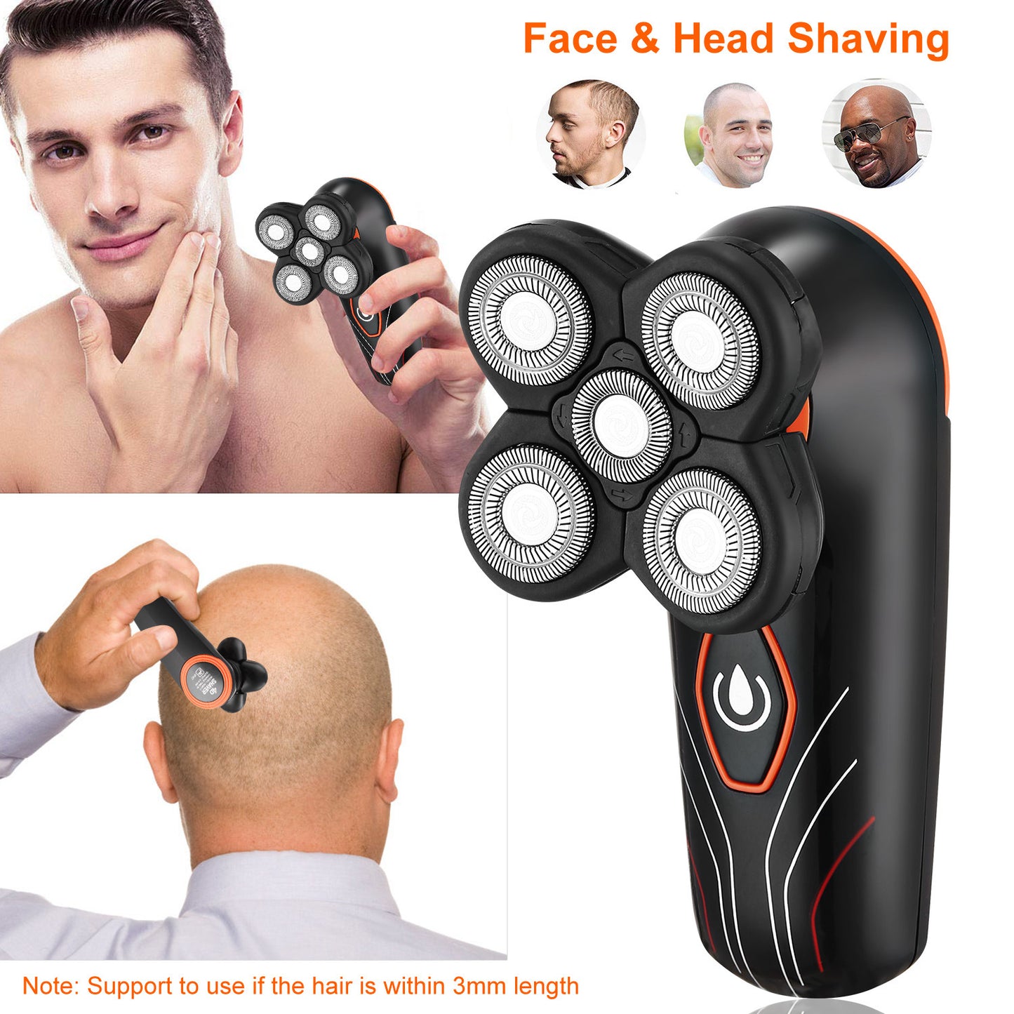 4D Electric Shavers Razor IPX7 Waterproof Wet & Dry 5 Floating Head Rotary Shavers Rechargeable Beard Trimmer