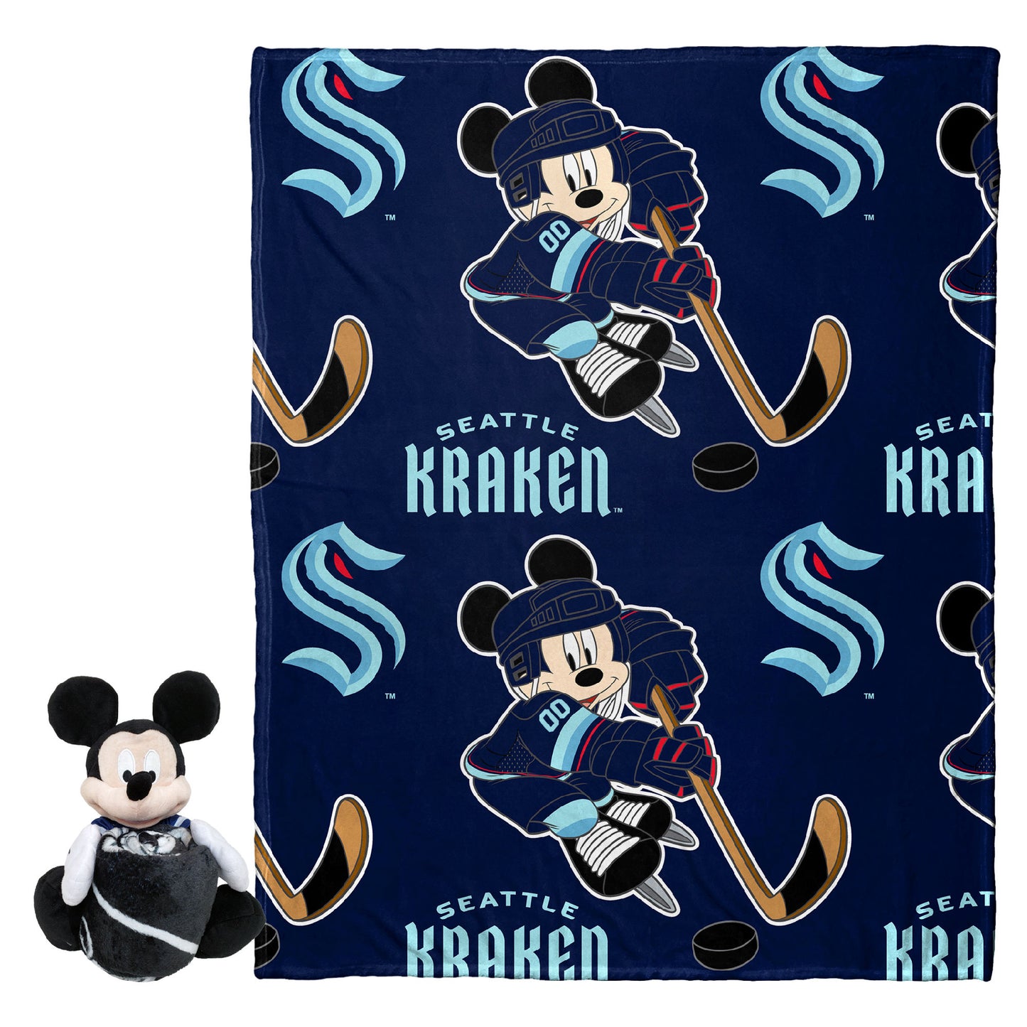 Krakens OFFICIAL NHL & Disney's Mickey Mouse Character Hugger Pillow & Silk Touch Throw Set;  40" x 50"