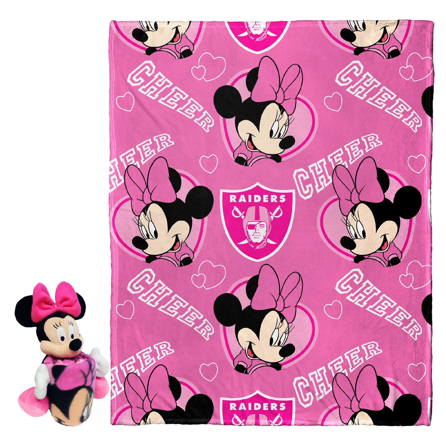 NFL - COB 312 Raiders OFFICIAL NFL & Disney's Minnie Mouse Character Hugger Pillow & Silk Touch Throw Set;  40" x 50"