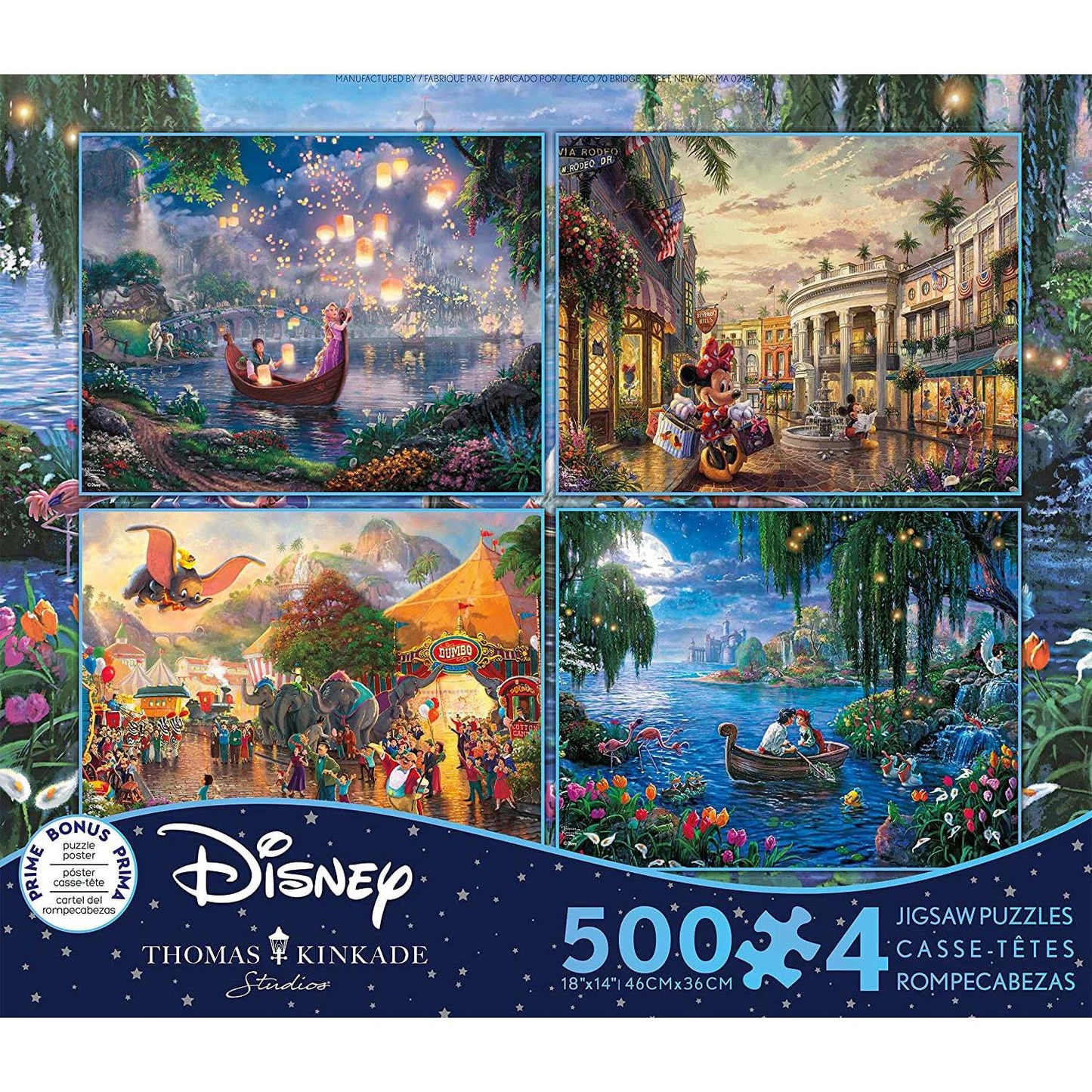 Ceaco Thomas Kinkade The Disney Dreams Collection 4 in 1 500 pc Puzzles [Tangled, Minnie Mouse, Dumbo and Little Mermaid]