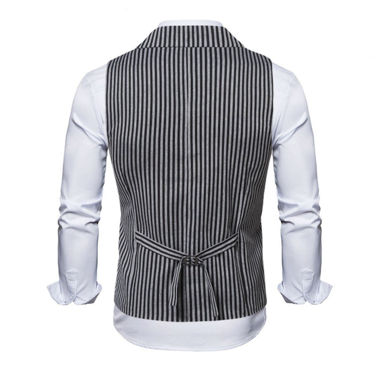 Mens Vertical Striped Waistcoat Peak Lapel Suit Vests for Formal Occasions Business Work Party Wedding Dance Dinner