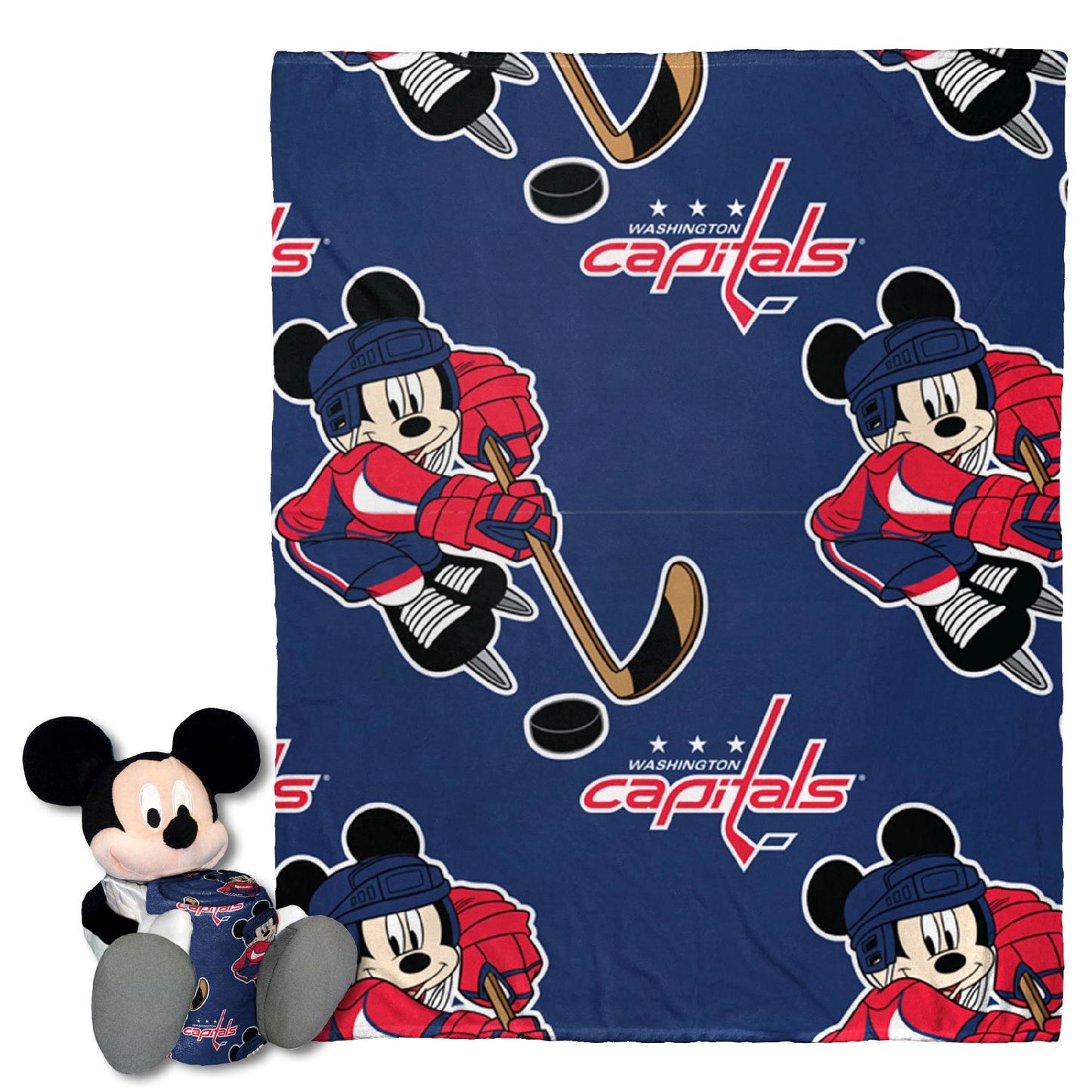 Capitalss OFFICIAL NHL & Disney's Mickey Mouse Character Hugger Pillow & Silk Touch Throw Set;  40" x 50"