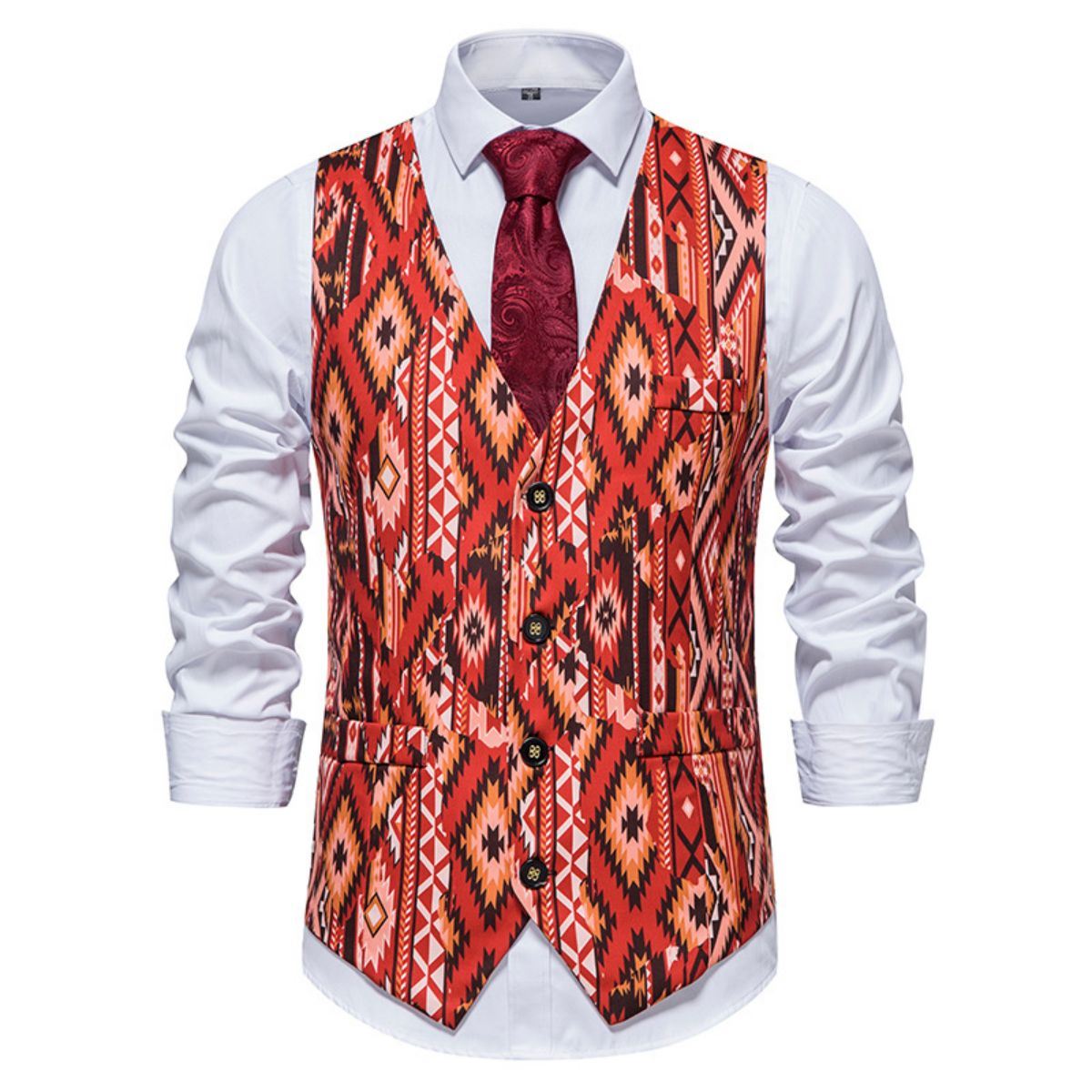 Men's Floral Print Suit Vest 4 Bottom V-neck Casual Waistcoat for Wedding Party Prom Dinner Performance