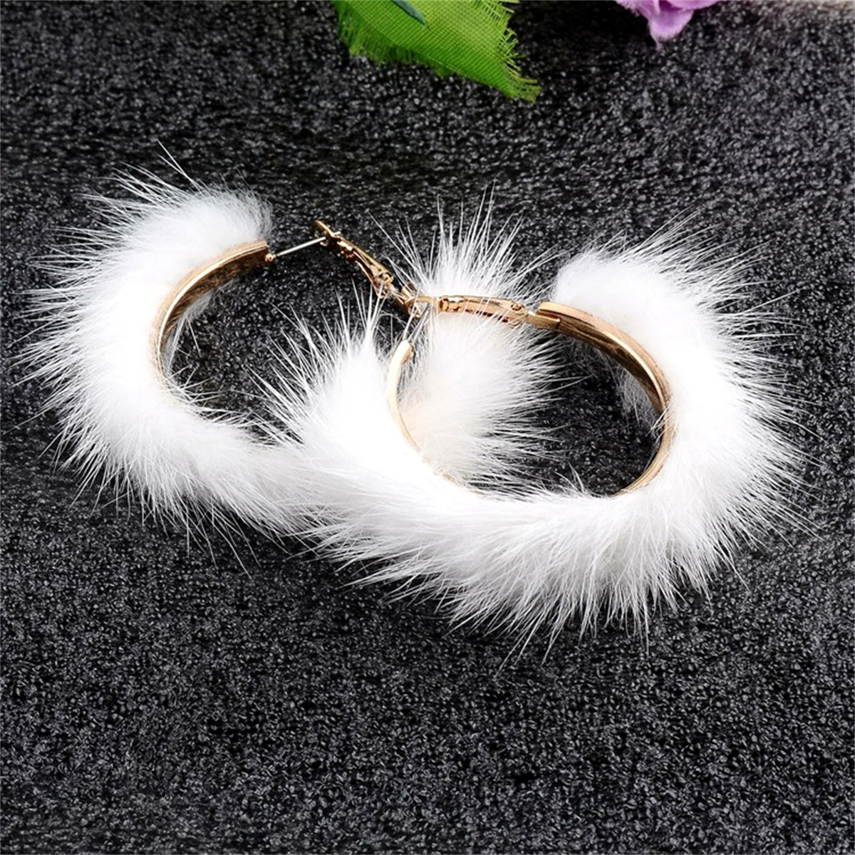 Popular Plush Large Circle Earrings Exaggerated Atmosphere Girl Heart Mink Hair Earrings