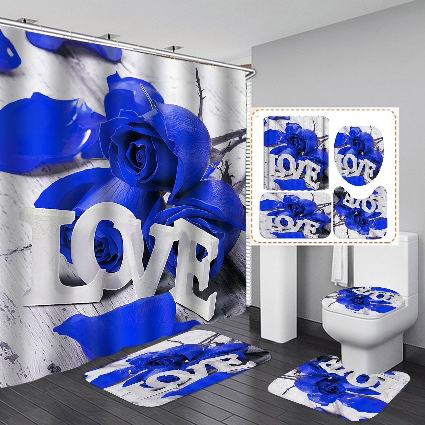 Cross border e-commerce new products Valentine's Day high-definition digital polyester bathroom shower curtain partition shower curtain manufacturer direct sales