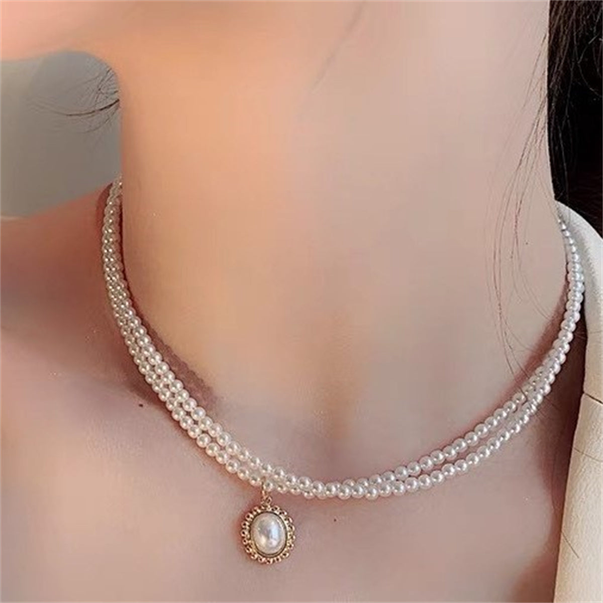 Women's Simulated Pearl Chokers Double Layer Pearl Necklace Bridal Choker Necklace for Wedding Party Jewelry