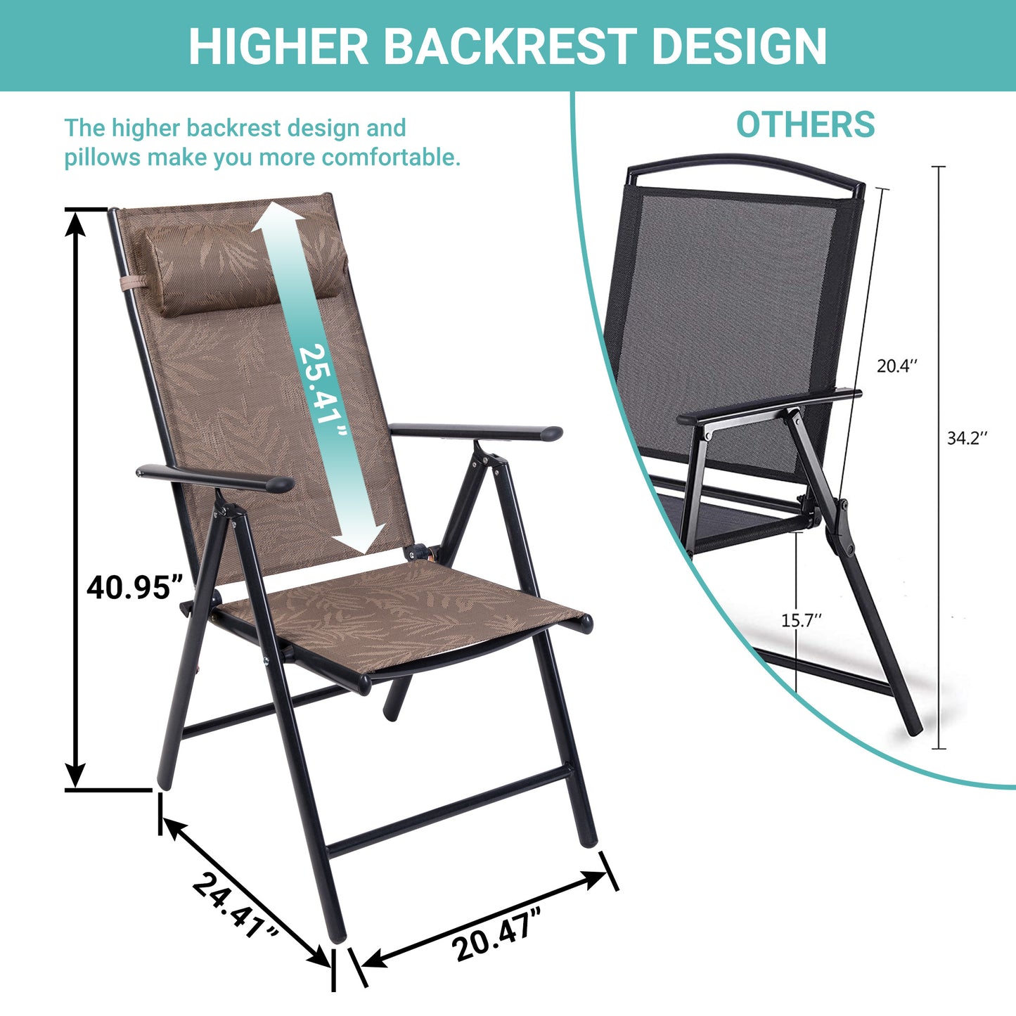 2 Pack Aluminum Outdoor Folding Chair with Armrest Adjustable Reclining Lawn Chair Folding with 7 Stalls;  Outdoor & Indoor for Patio;  Backyard;  Poolside;  Lawn Set of 2