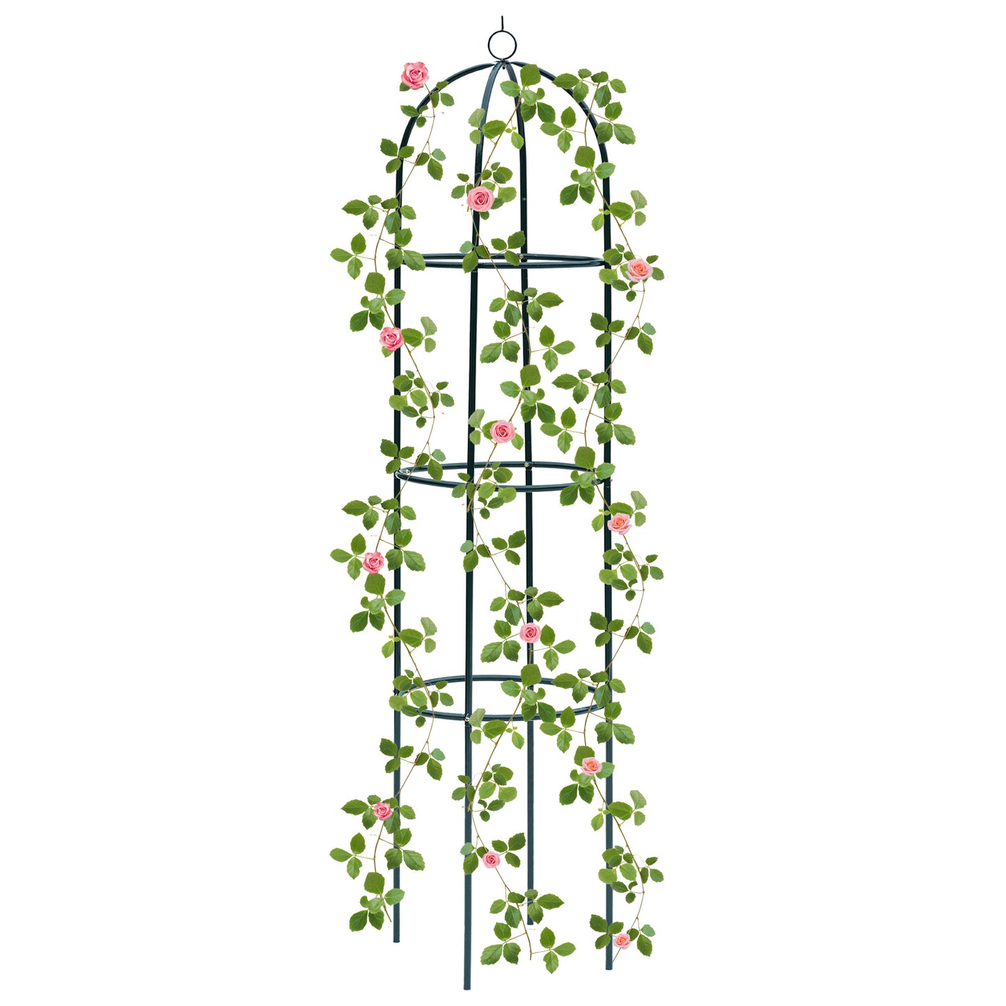 6' Obelisk Garden Tower;  Garden Trellis for Climbing Plants Outdoor;  Metal Plant Trellis Support for Potted Climbing Flowers Vegetable Vine Indoor Outdoor - Black-Green Paint Finish