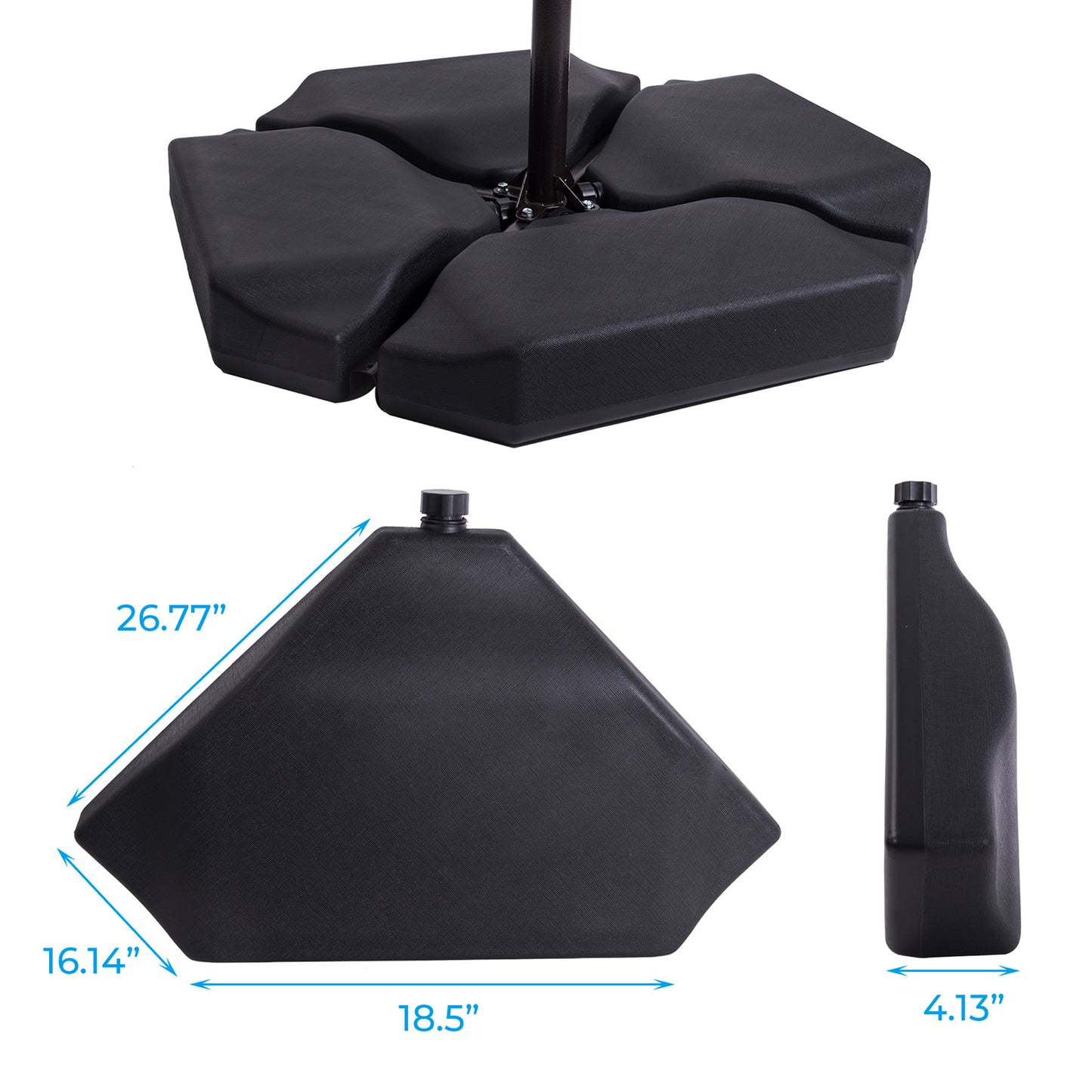 4 Pcs Offset Weighted Cantilever Hanging Patio Heavy Duty Umbrella Stand;  Water & Sand Filled Plastic Base;  Black 284LB