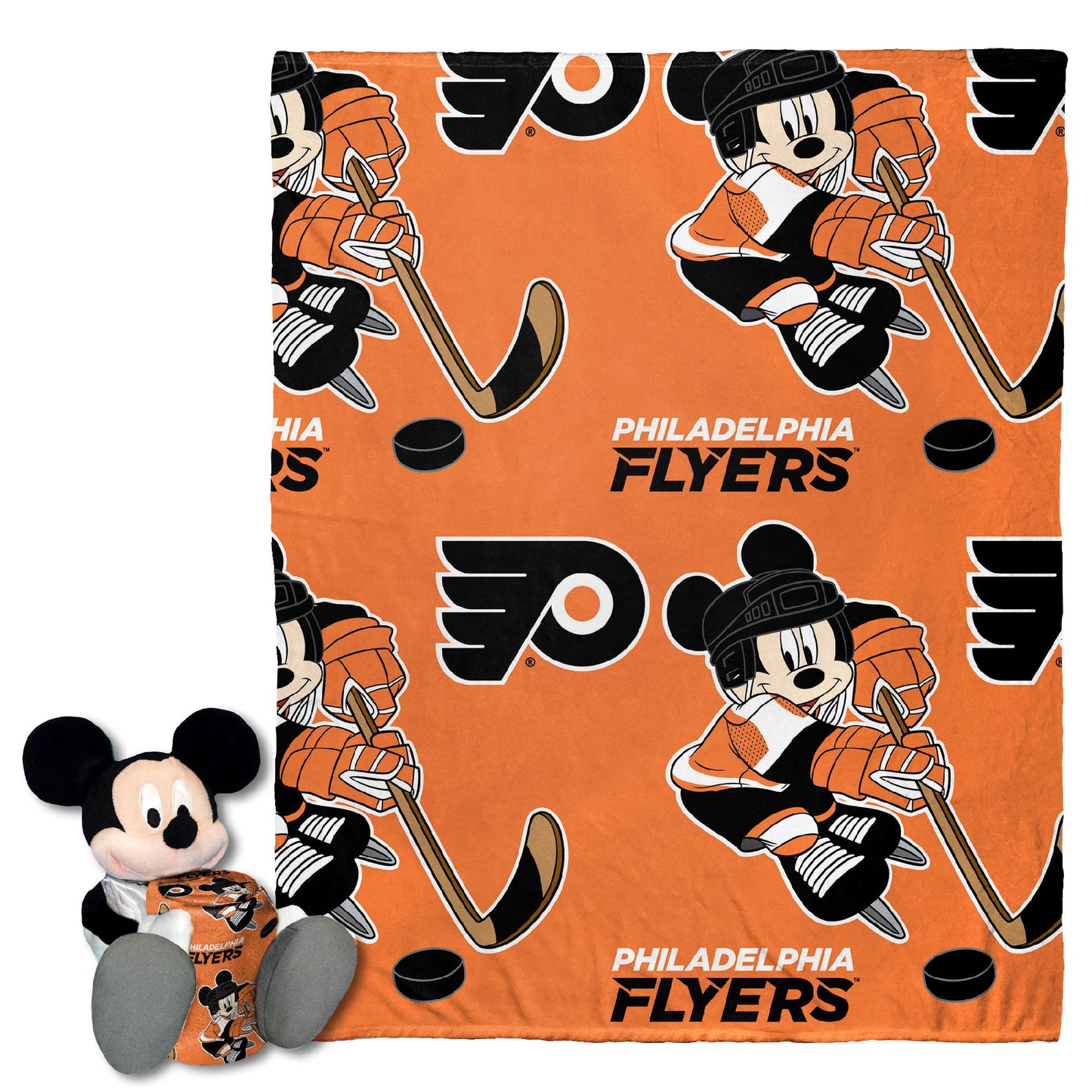 Flyerss OFFICIAL NHL & Disney's Mickey Mouse Character Hugger Pillow & Silk Touch Throw Set;  40" x 50"