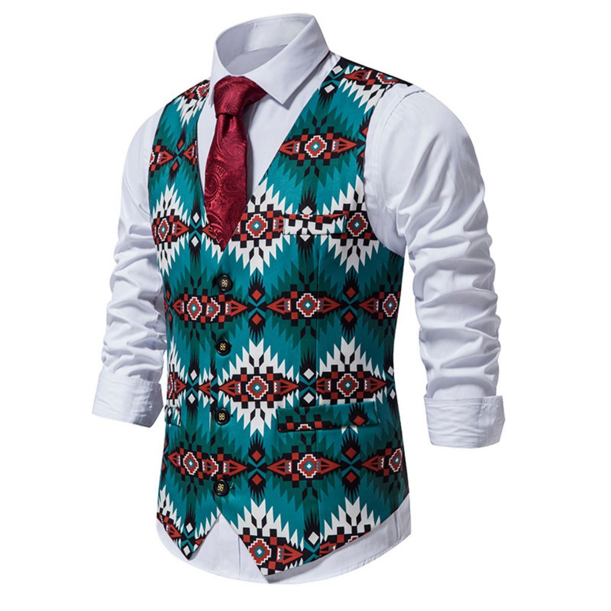 Men's Floral Print Suit Vest 4 Bottom V-neck Casual Waistcoat for Wedding Party Prom Dinner Performance