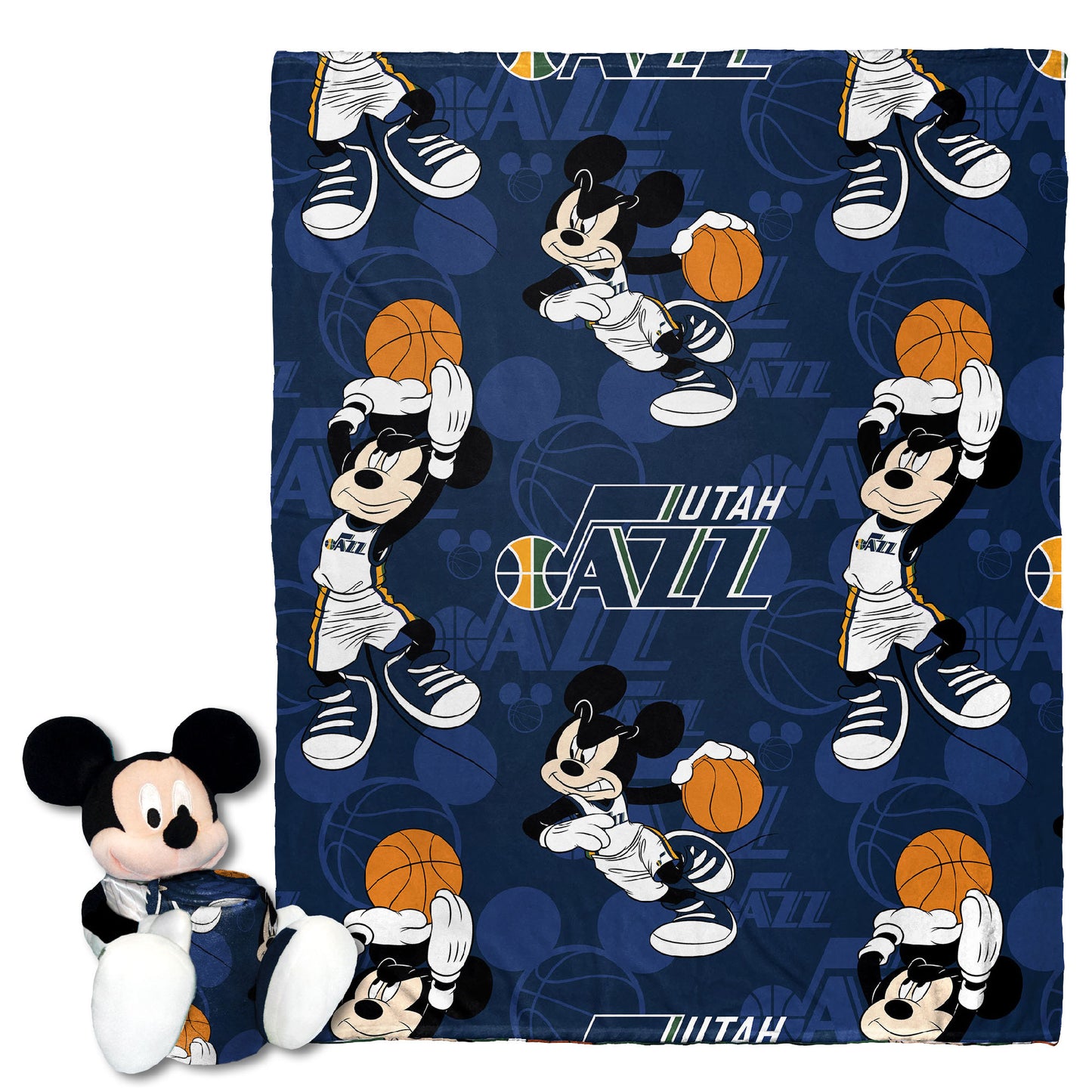 Jazz OFFICIAL NBA & Disney's Mickey Mouse Character Hugger Pillow & Silk Touch Throw Set;  40" x 50"