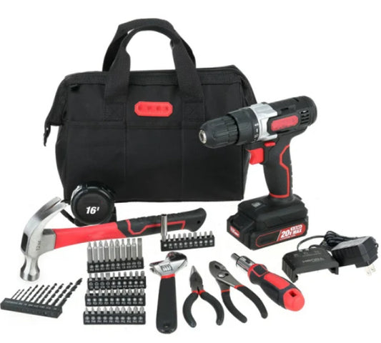20V Max Lithium-Ion 3/8 inch Cordless Drill;  70-Piece Home Tool Set;  1.5Ah Lithium-Ion Battery & Charger;  Bit Holder;  & Storage Bag