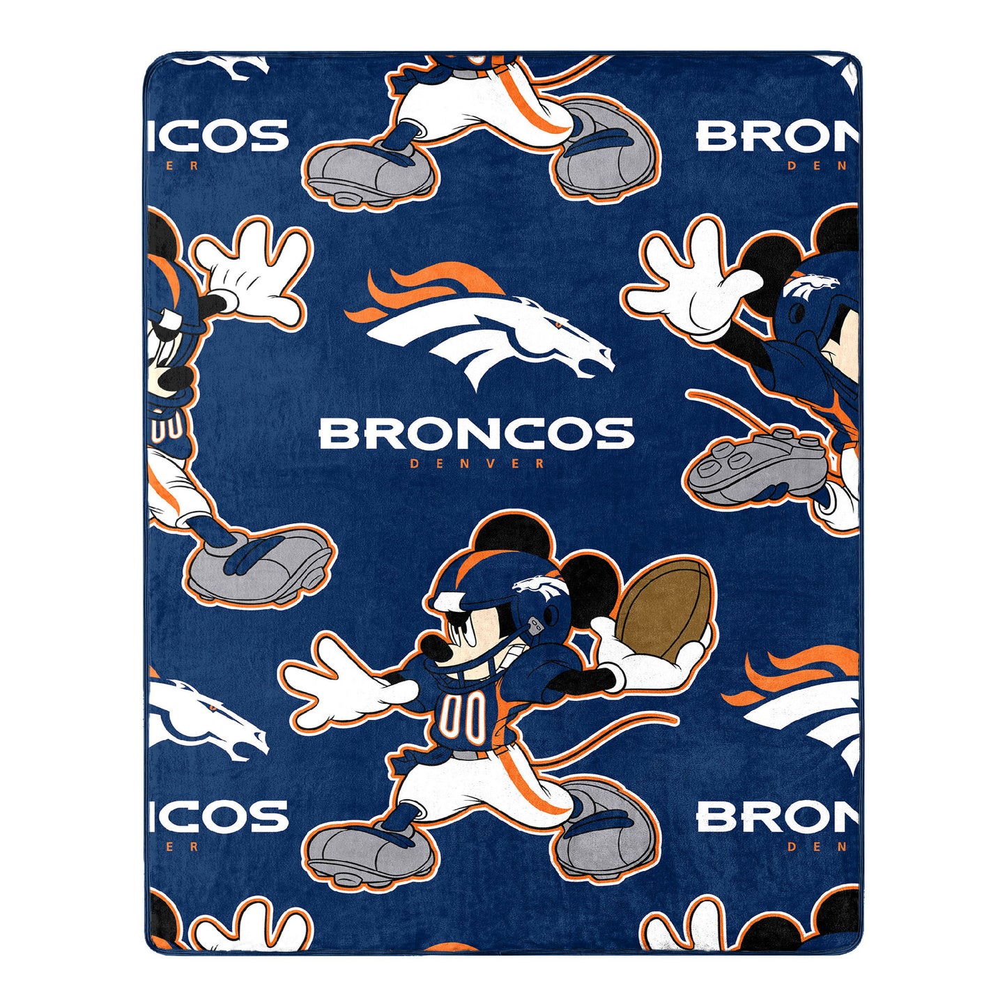 Broncos OFFICIAL NFL & Disney's Mickey Mouse Character Hugger Pillow & Silk Touch Throw Set;  40" x 50"